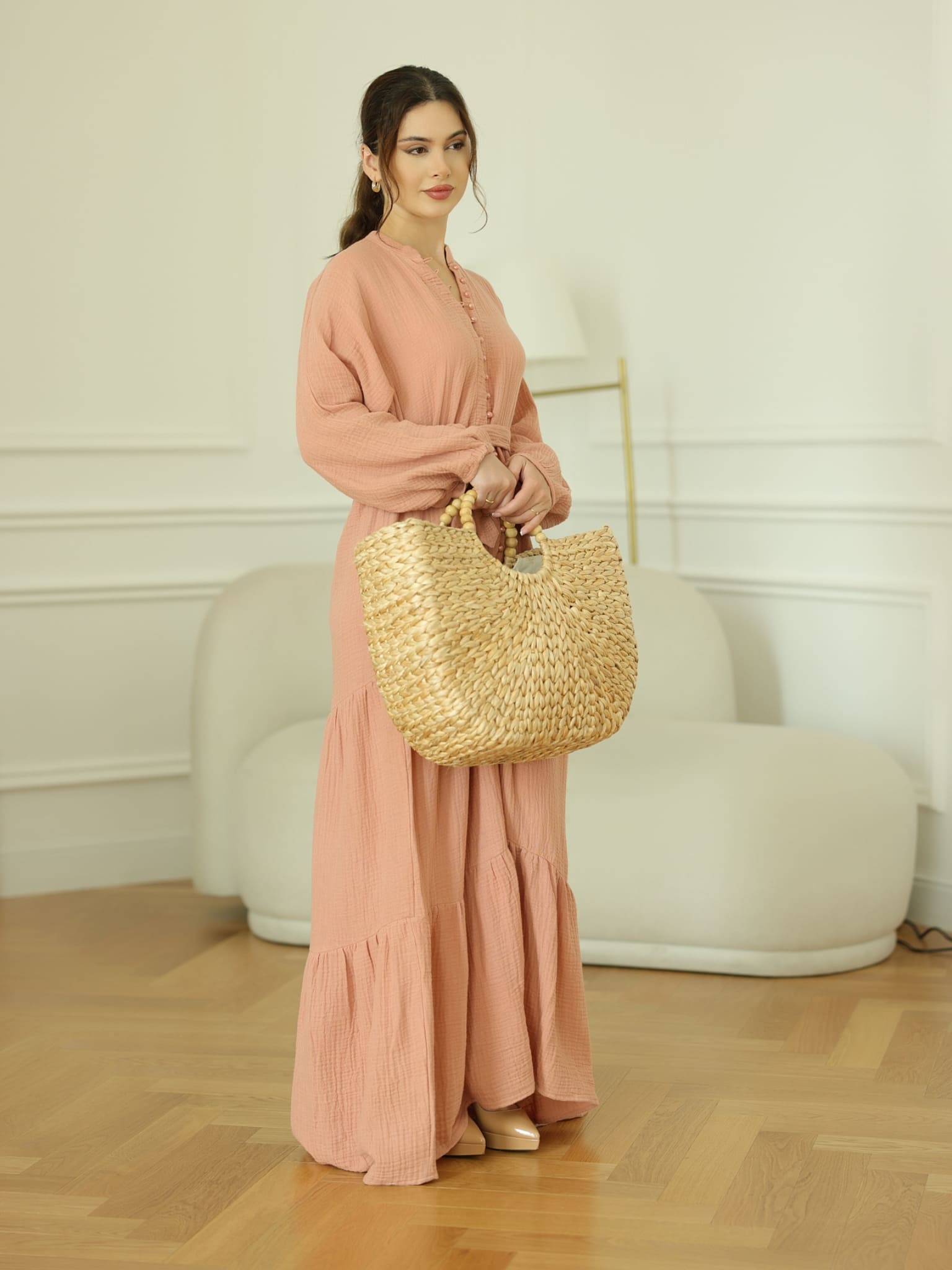 Ophelia Pastel Pink Muslin Long Dress