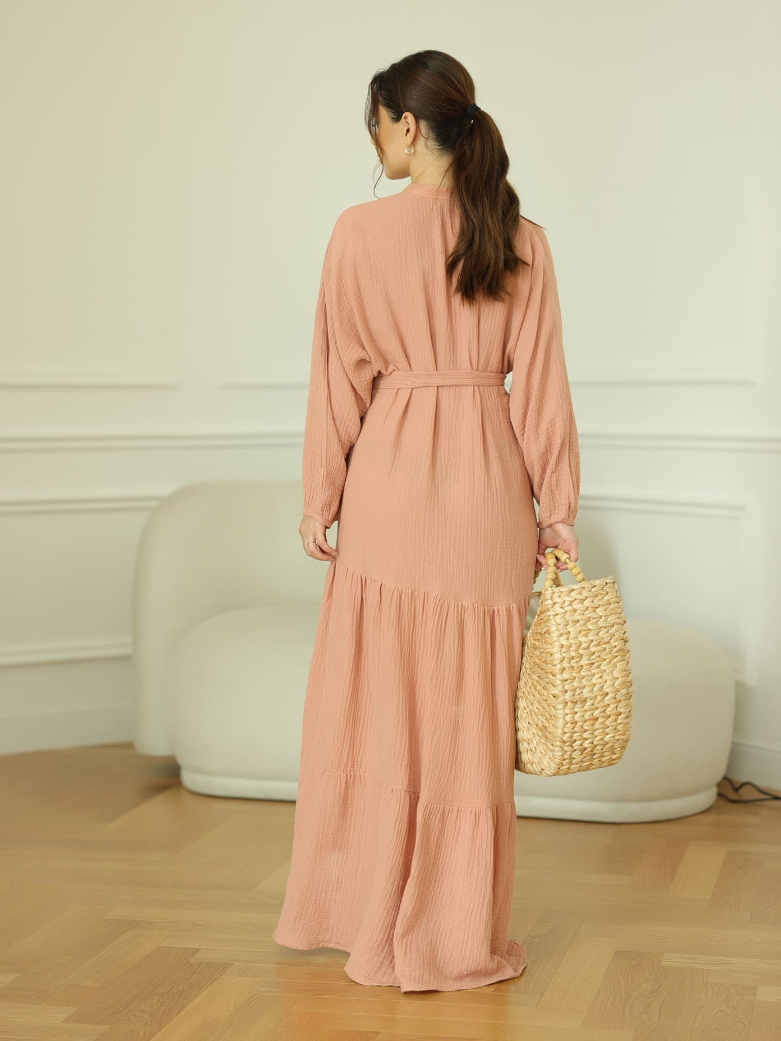 Ophelia Pastel Pink Muslin Long Dress