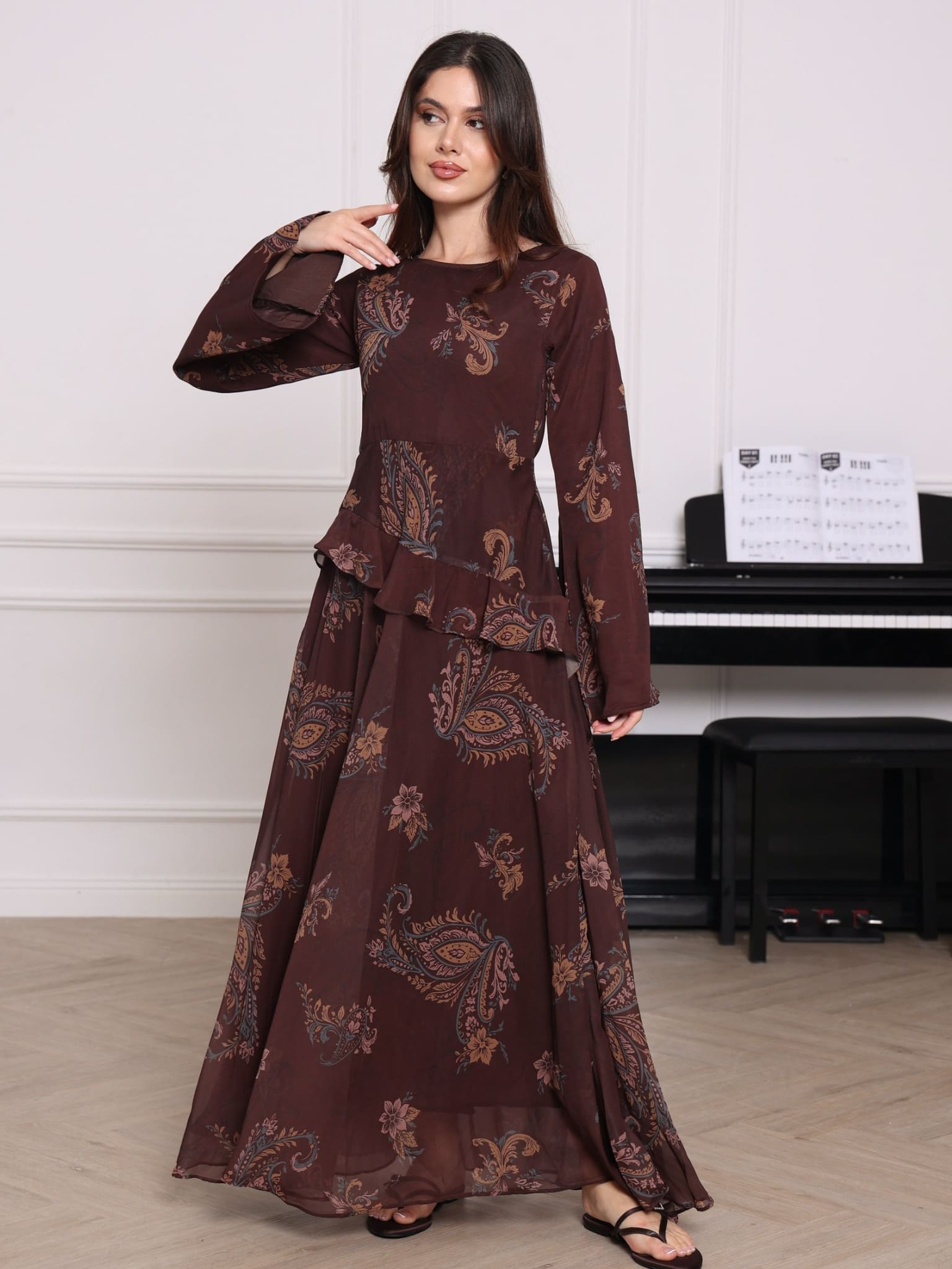 Casmee Brown Paisley Long Dress