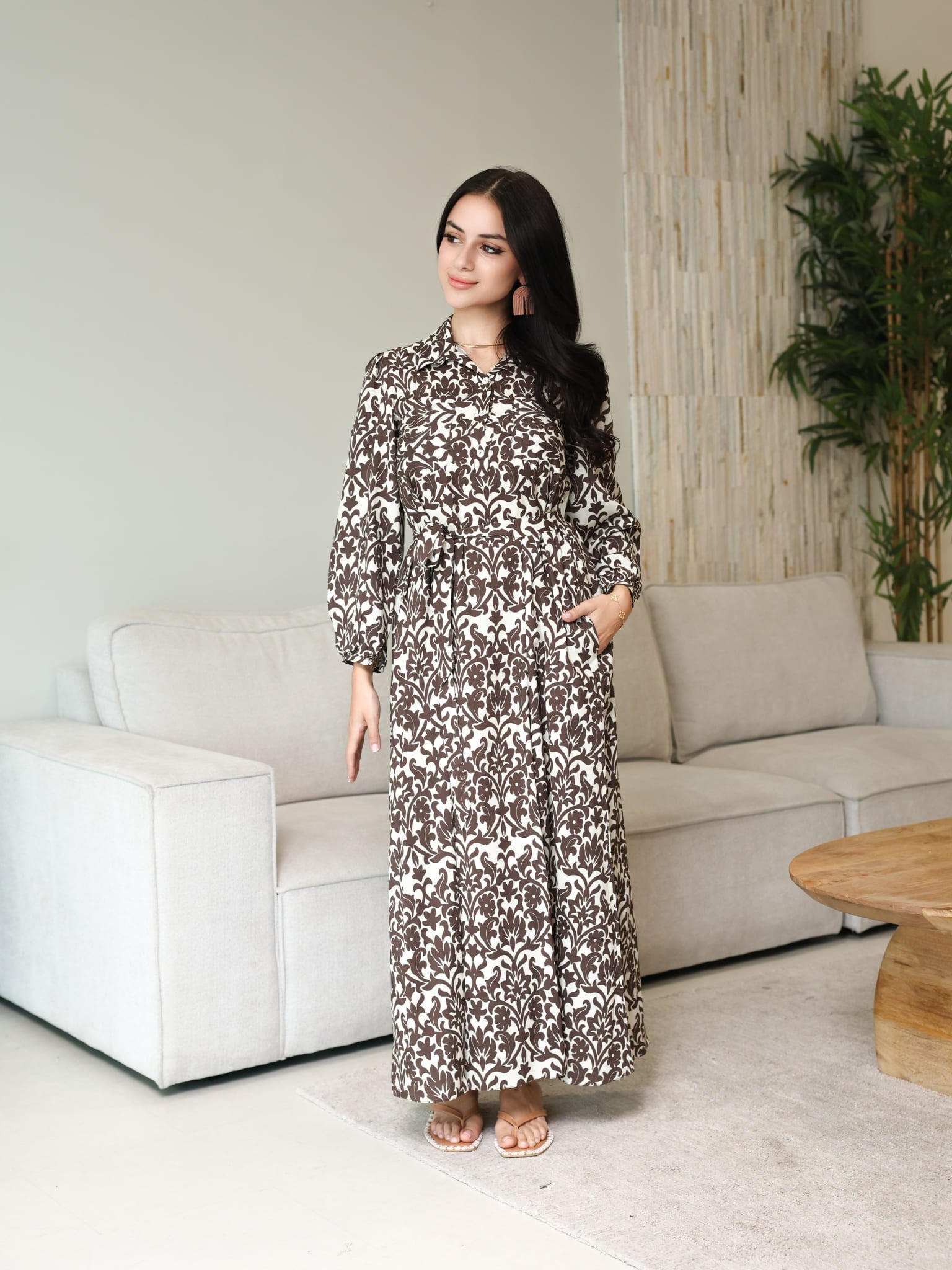 Inkris Brown Long Dress With Pockets