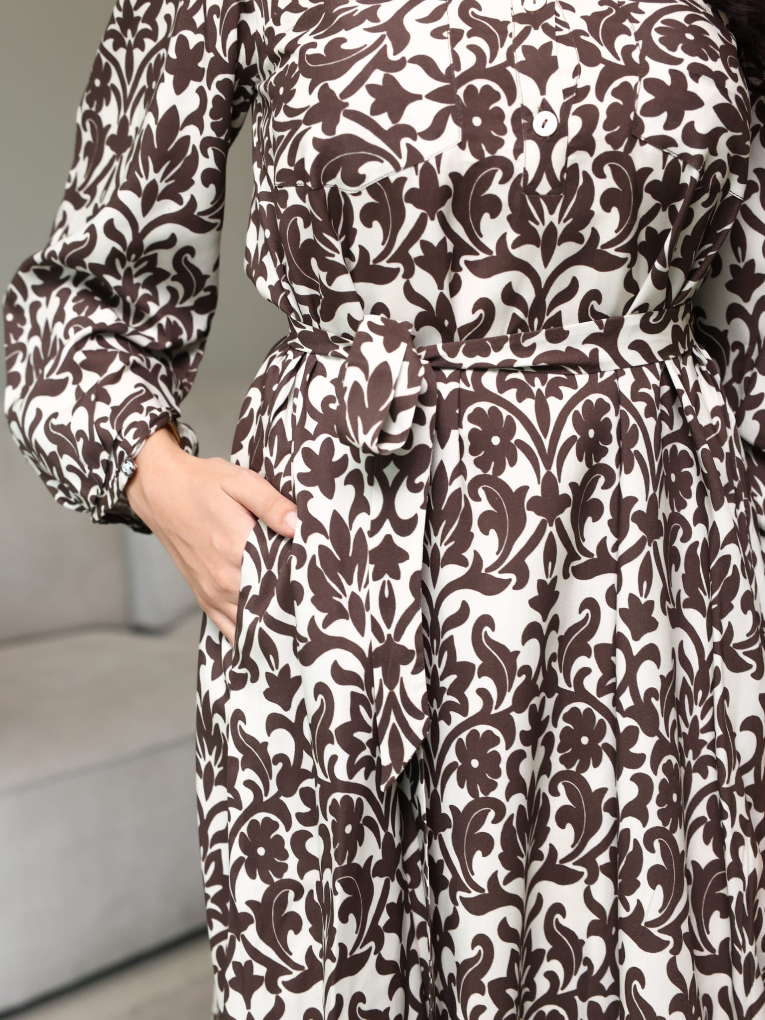 Inkris Brown Long Dress With Pockets