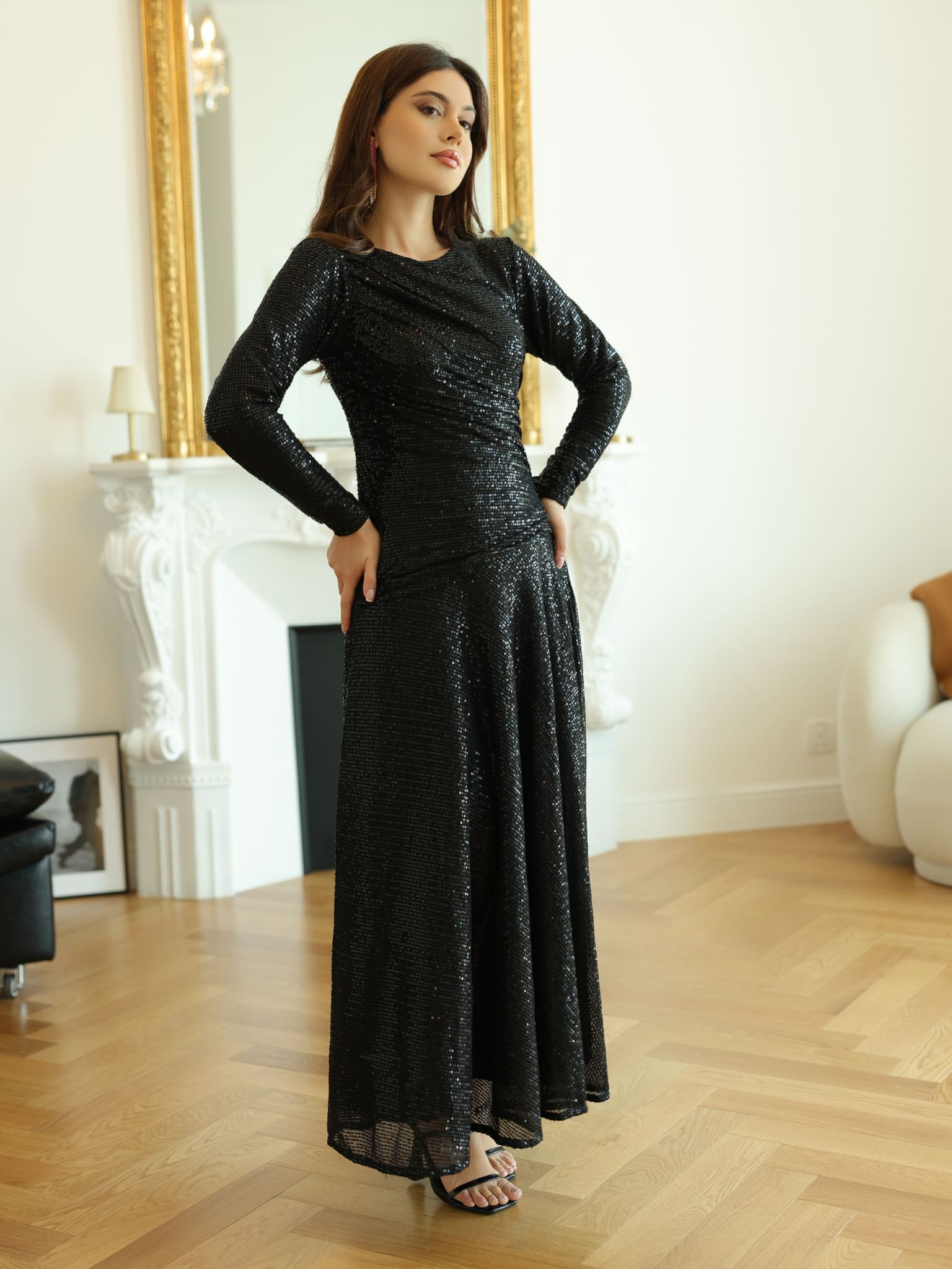 Cascade Black Sequin Dress