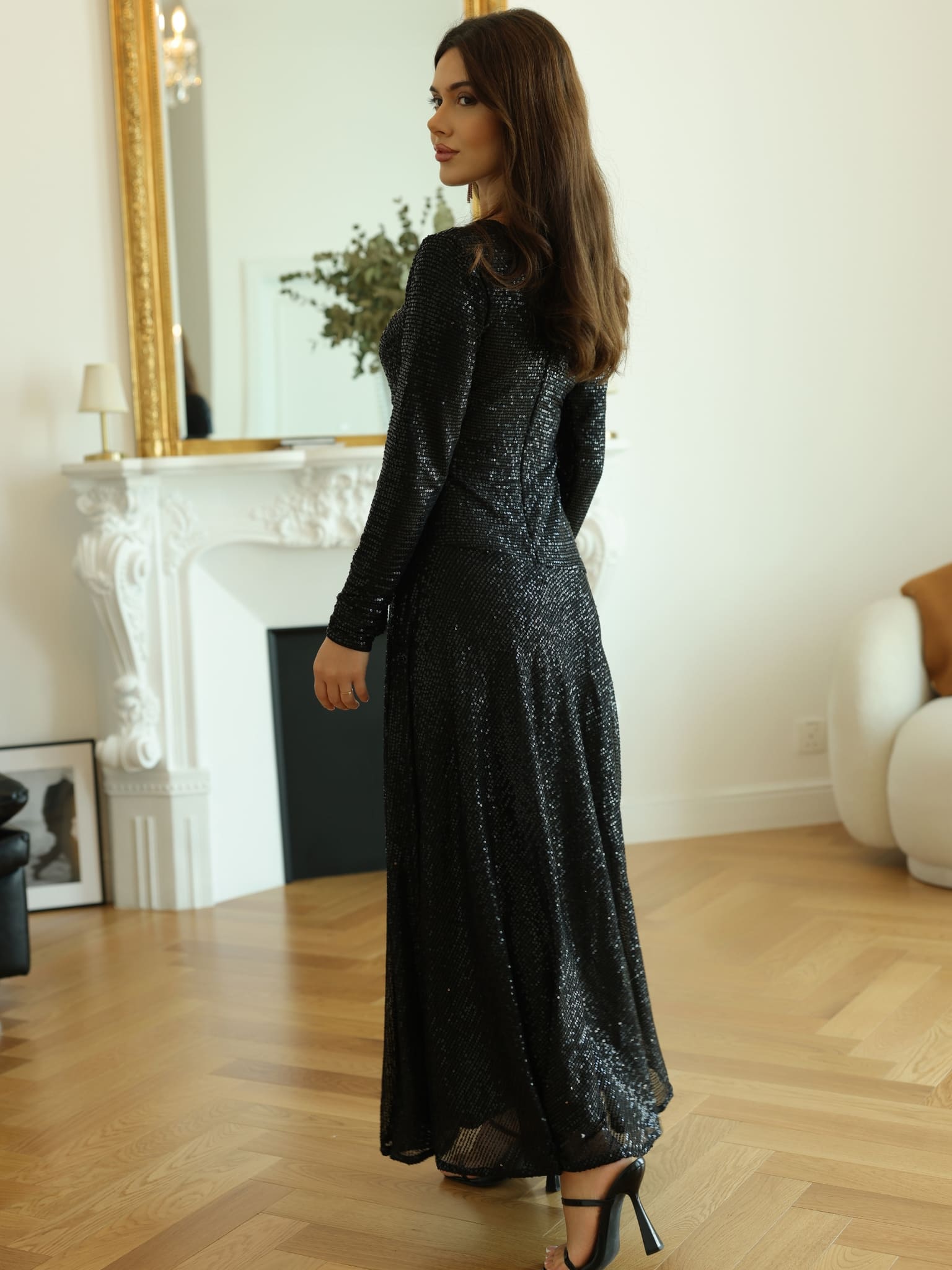 Cascade Black Sequin Dress