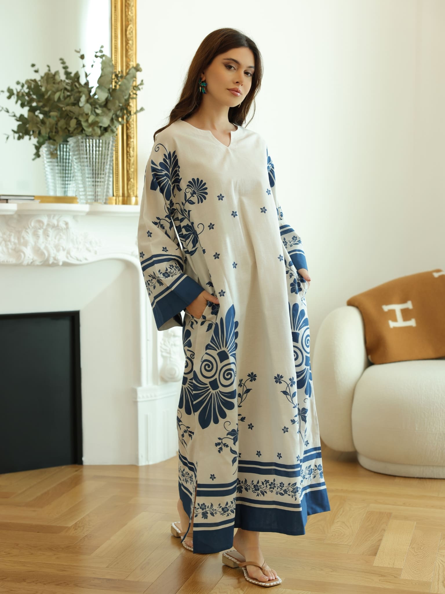Vintsil Blue Khaddi Long Tunic With Pockets