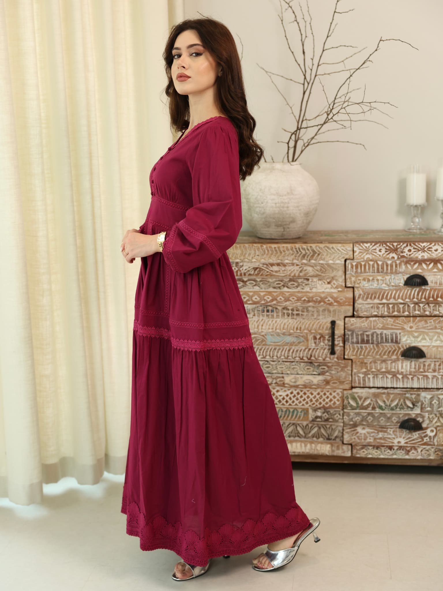 Celosia Plum Lace Long Dress