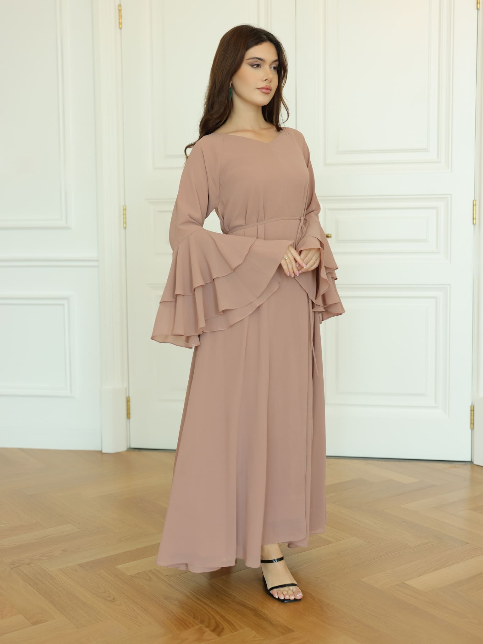 Anna Peach Chiffon Long Dress