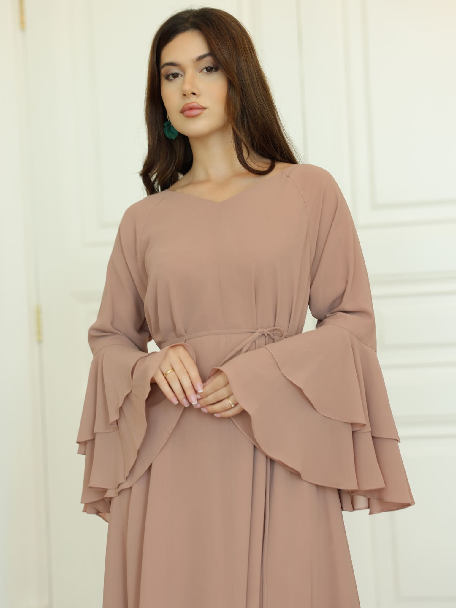 Anna Peach Chiffon Long Dress