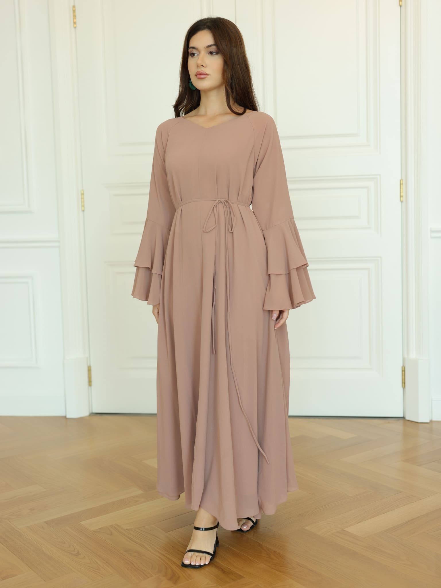 Anna Peach Chiffon Long Dress