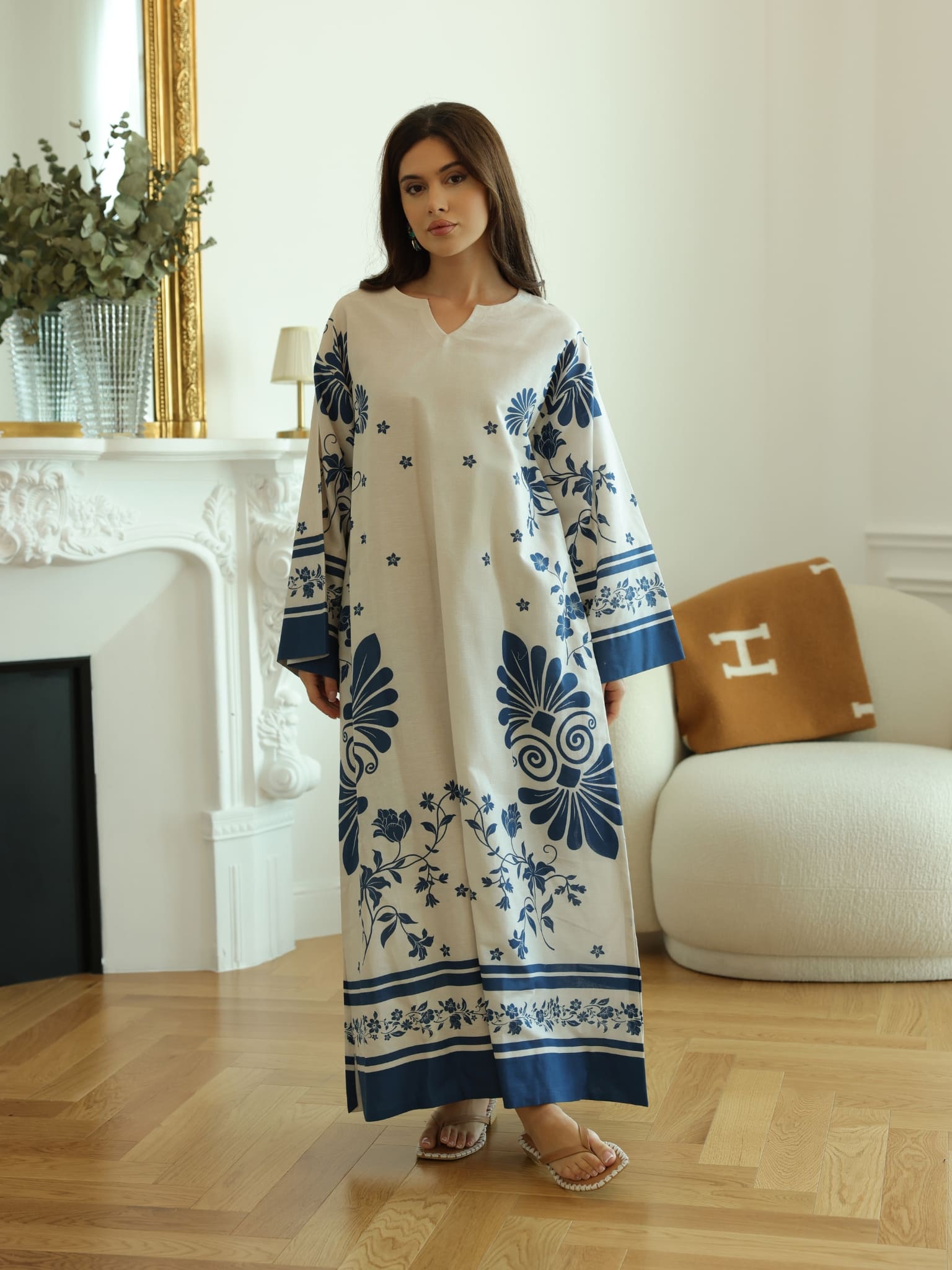 Vintsil Blue Khaddi Long Tunic With Pockets