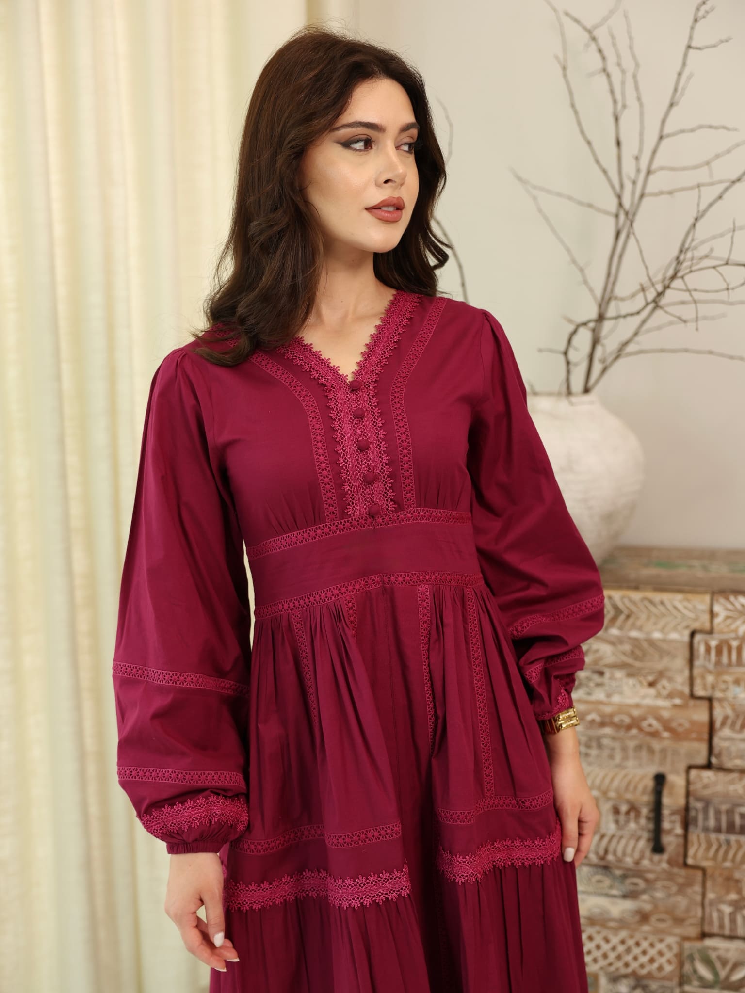 Celosia Plum Lace Long Dress