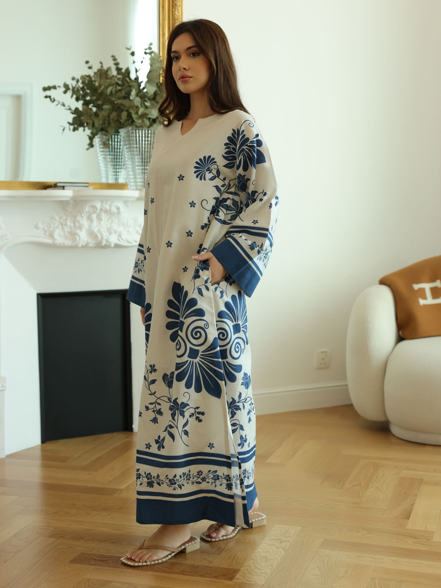 Vintsil Blue Khaddi Long Tunic With Pockets