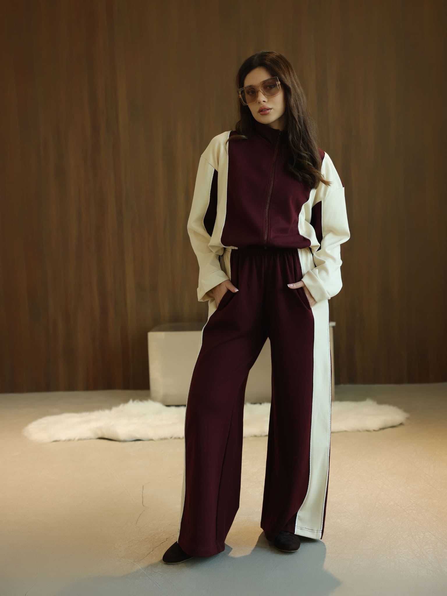 Signora Maroon & Cream Softstreme Sweat Pants