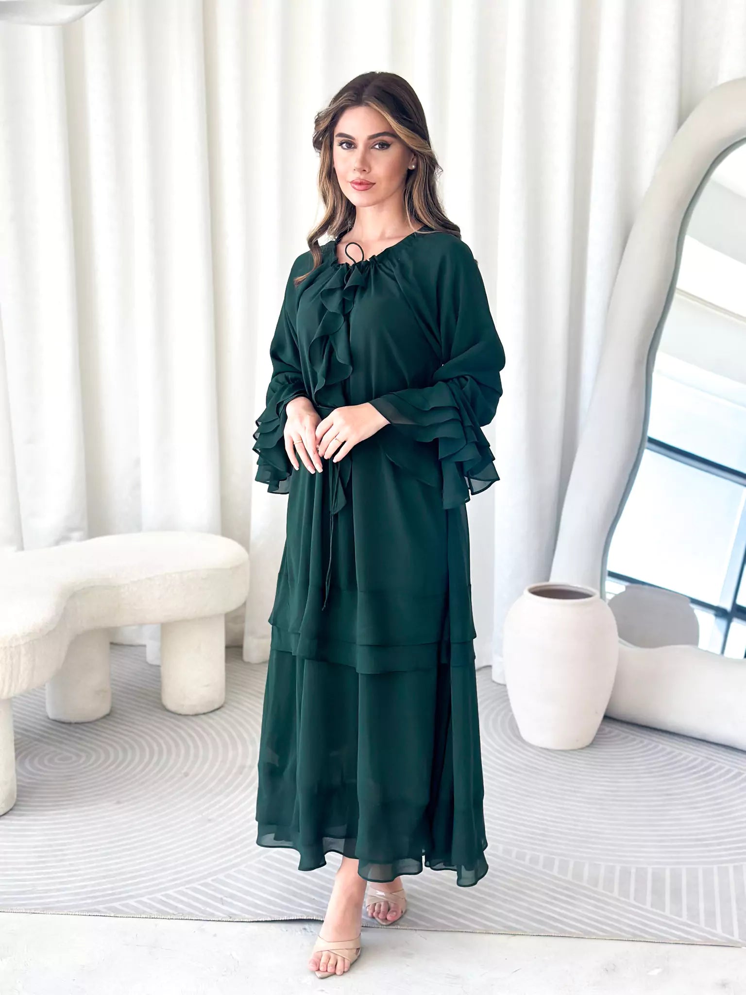 Midori Ruffle Green Long Dress