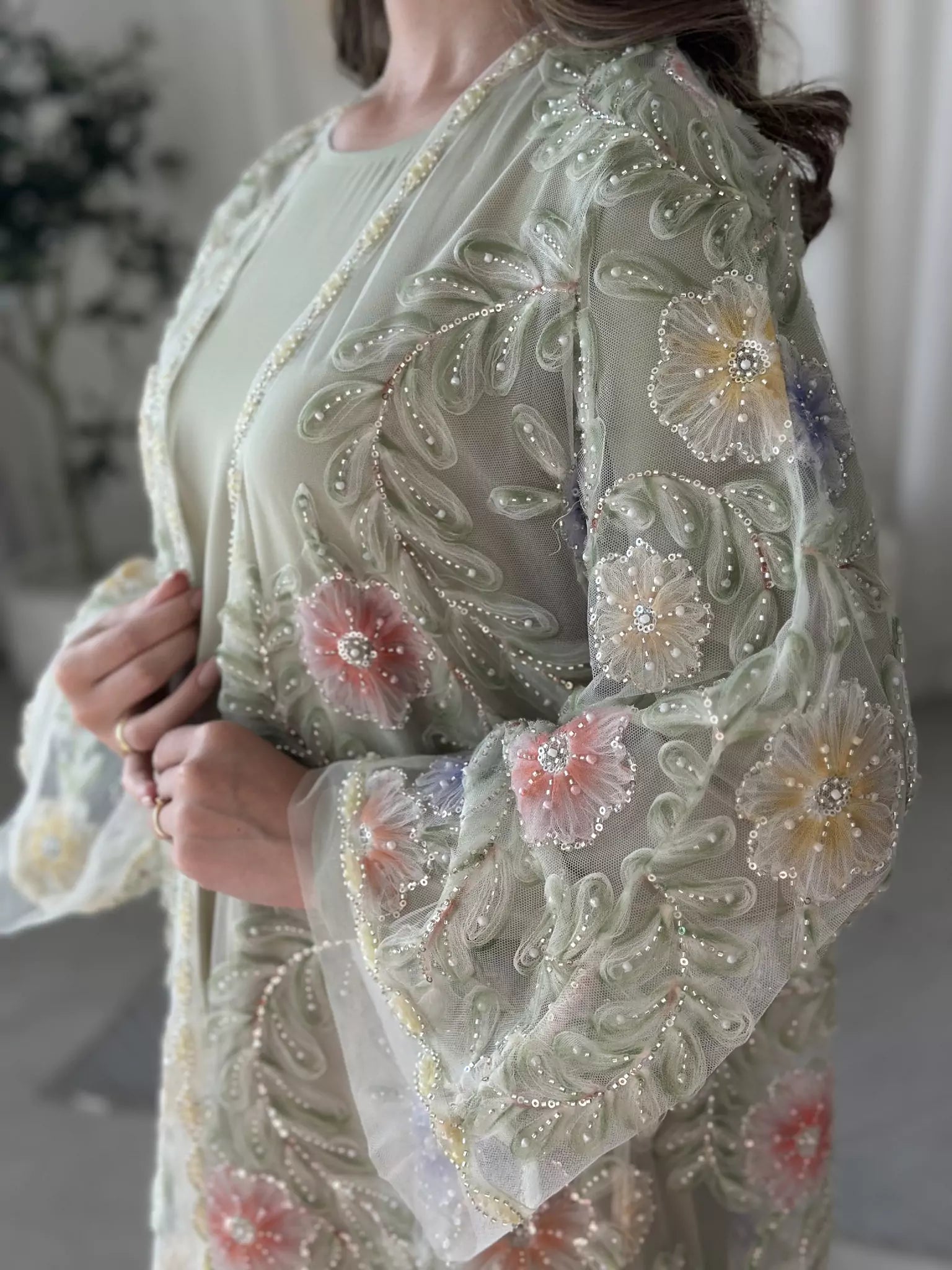 Embellished Luxury Abaya Upper Greeny Green