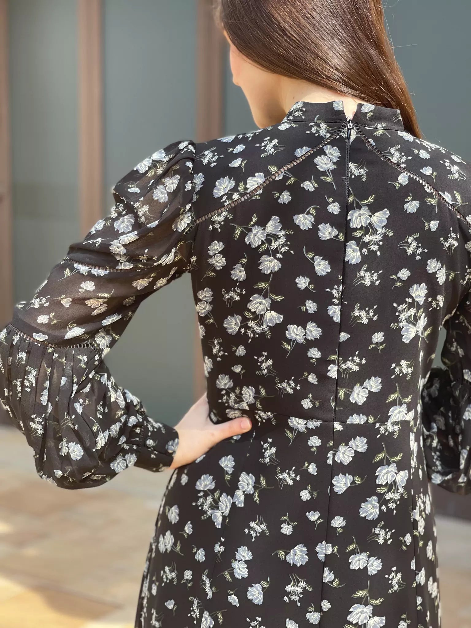 Veliora Black Floral Lacey Long Dress