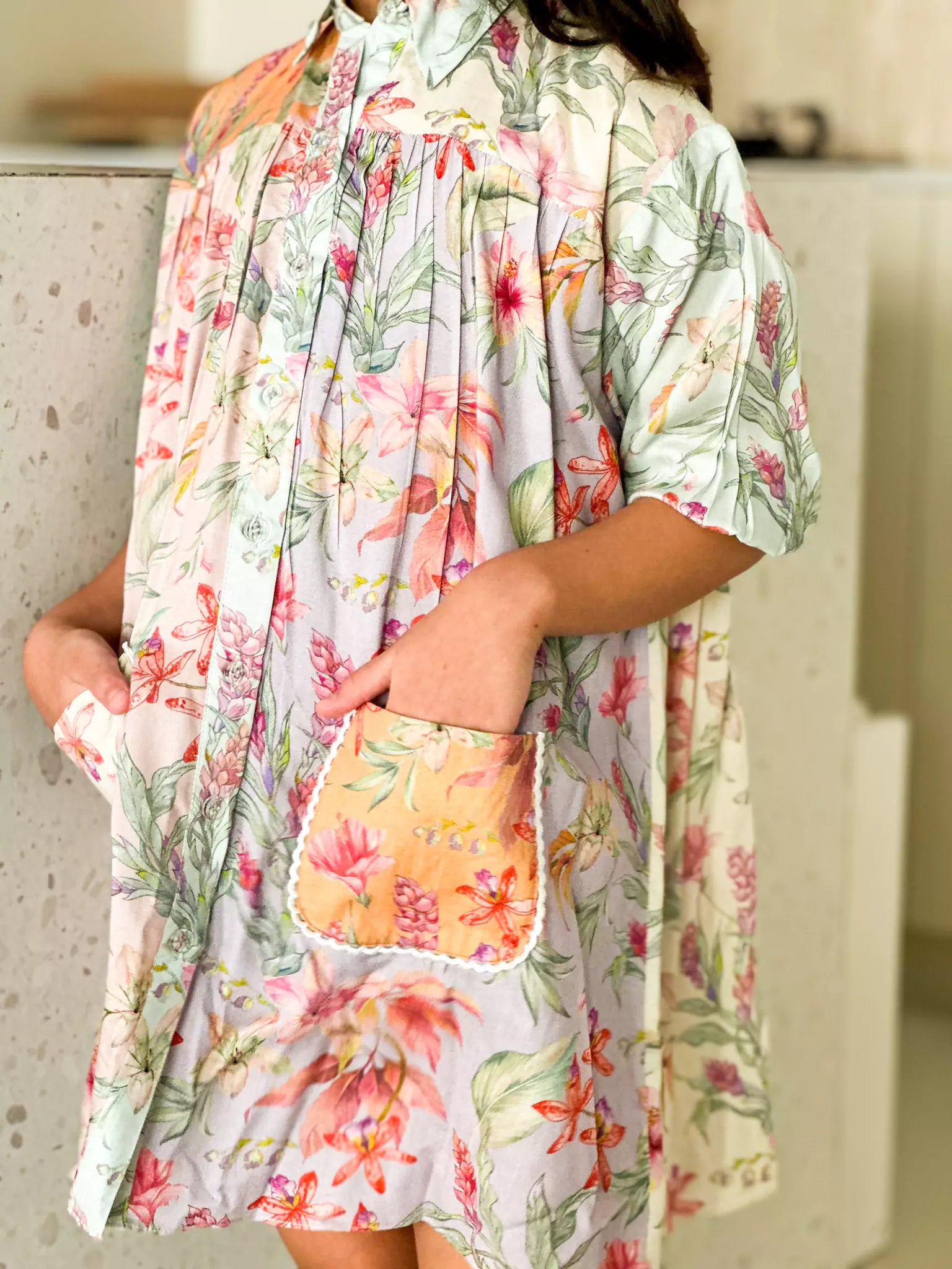 Mini Corsage Floral Pocket Dress