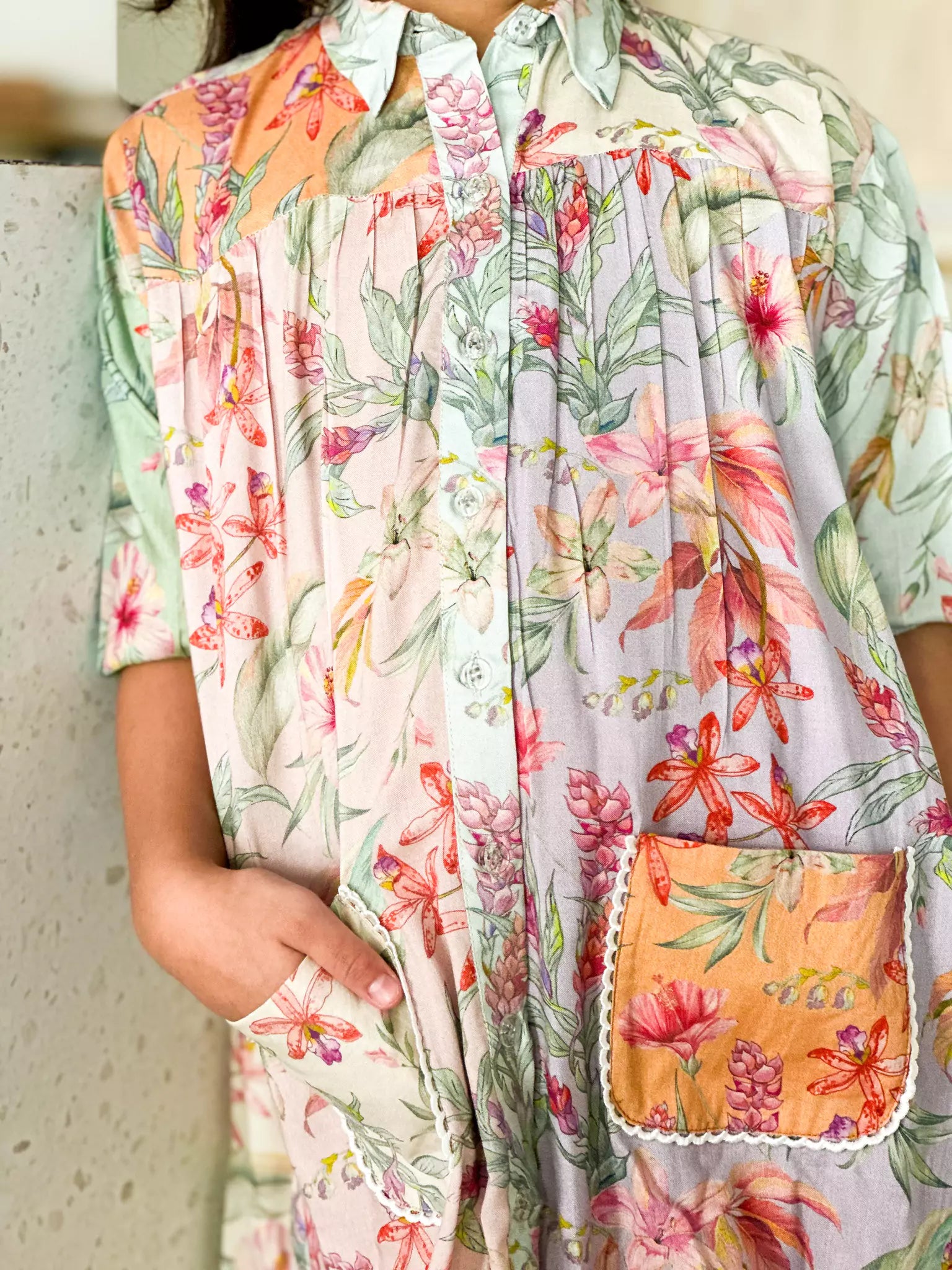 Mini Corsage Floral Pocket Dress