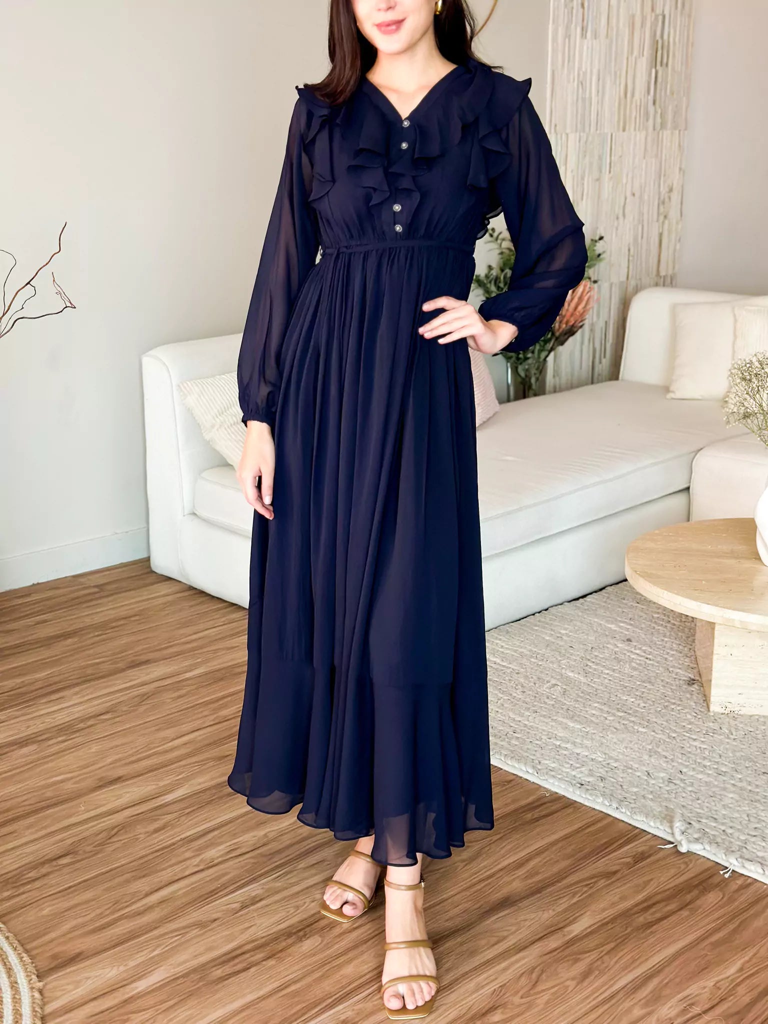 Aethra Blue Solid Long Dress