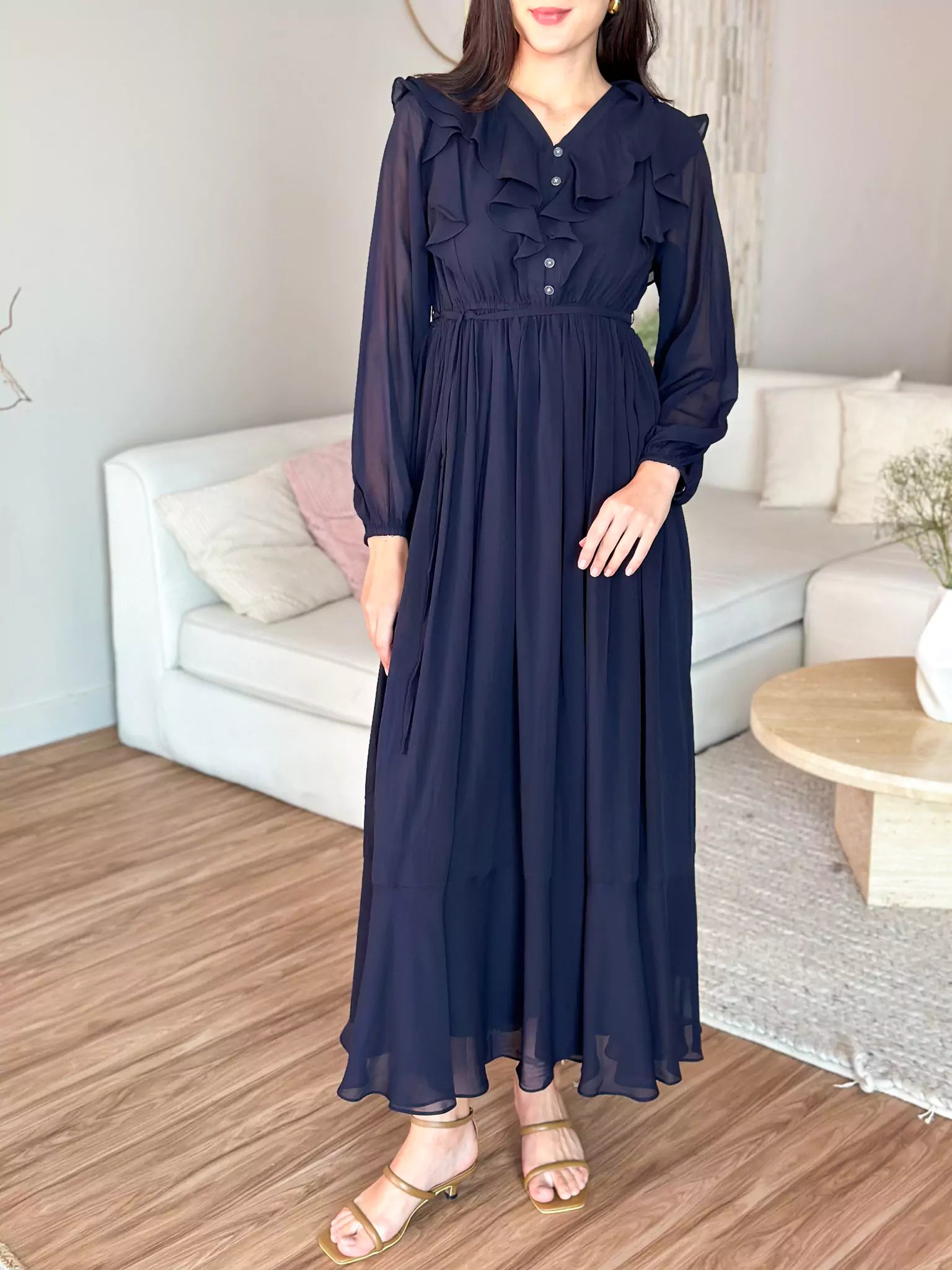 Aethra Blue Solid Long Dress