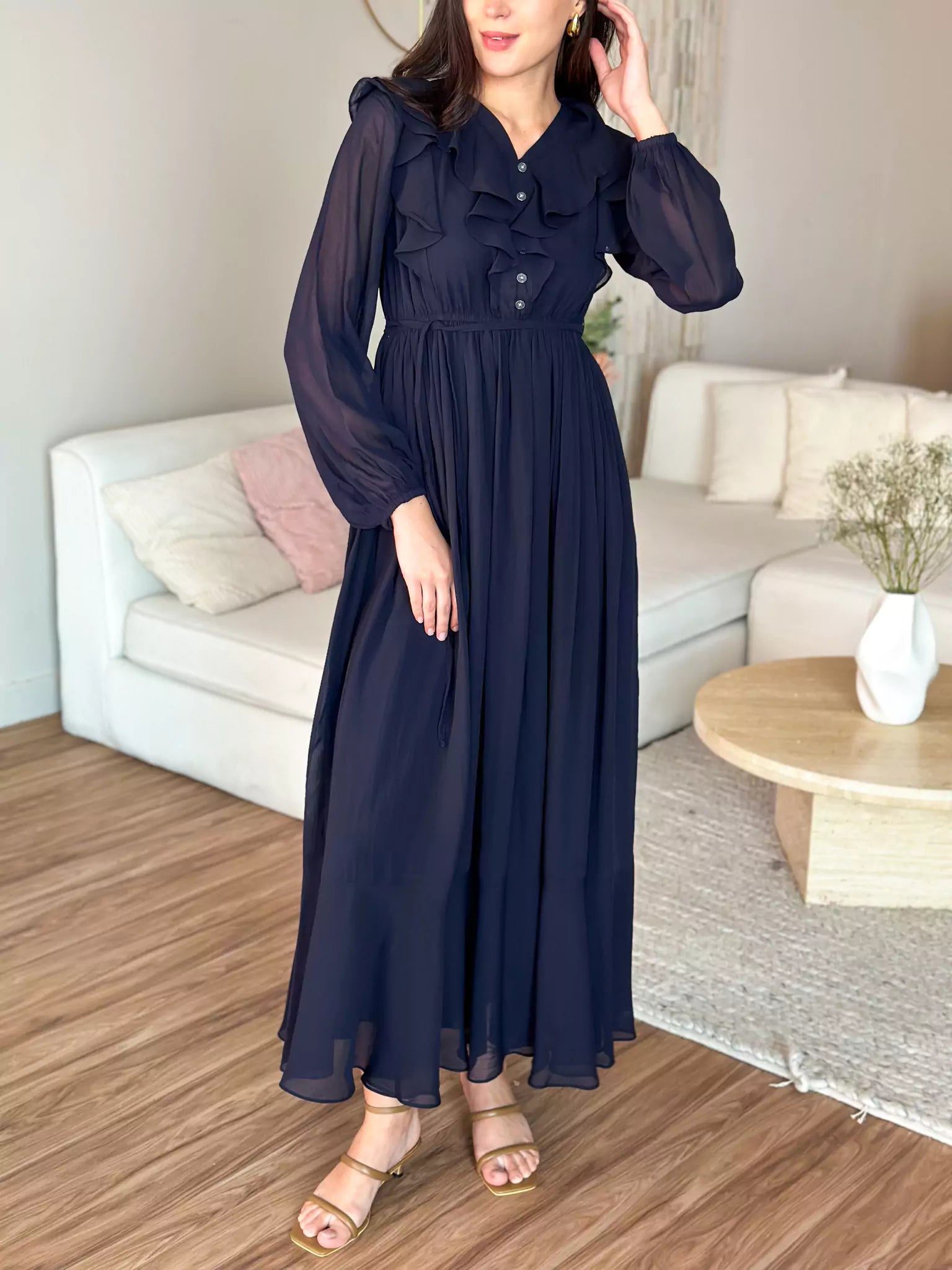 Aethra Blue Solid Long Dress