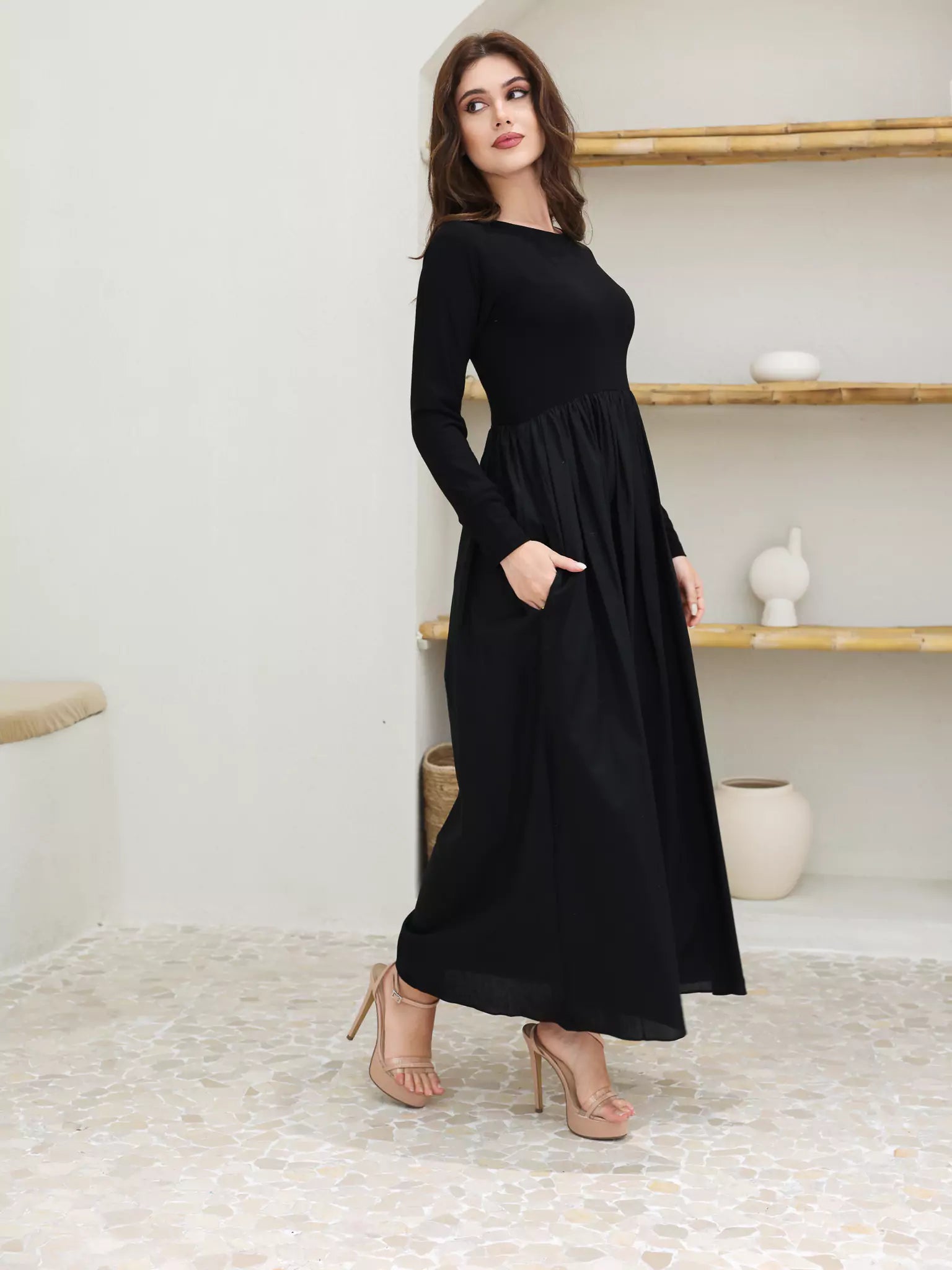 Bistry Black Jersey Cotton Dress