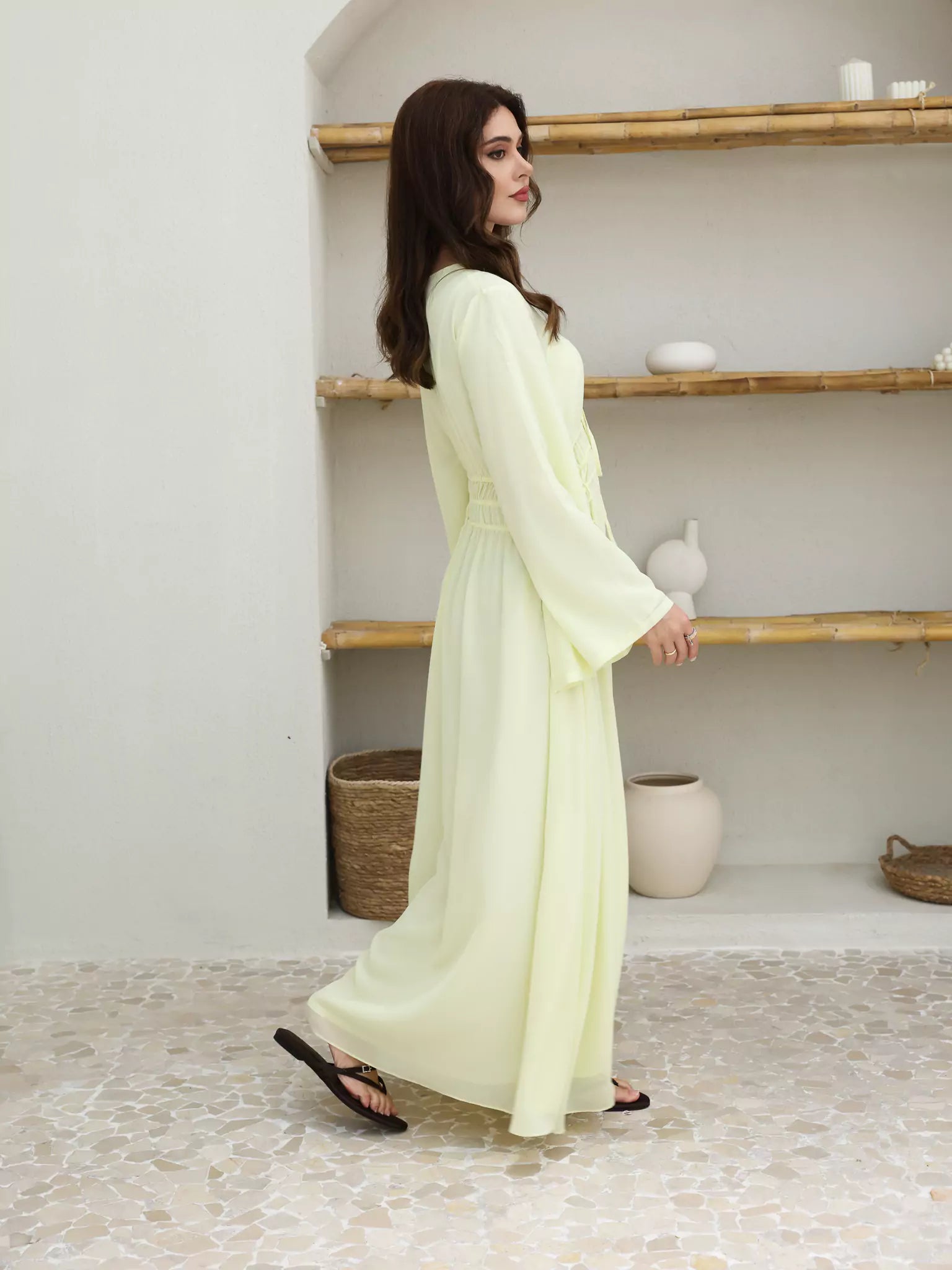 Melted Sun Gathered Lime Long Dress