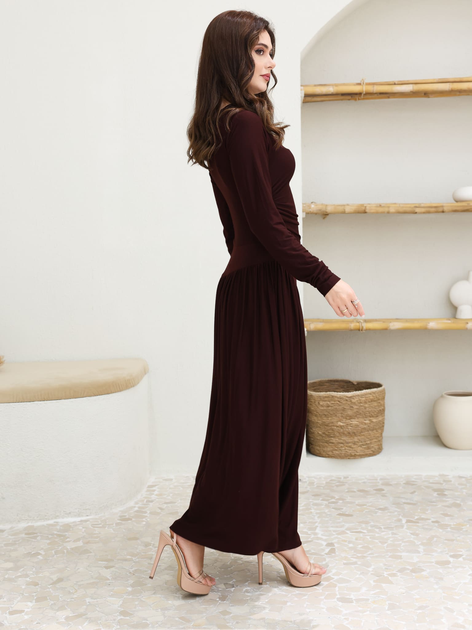 Caffra Brown Jersey Long Dress