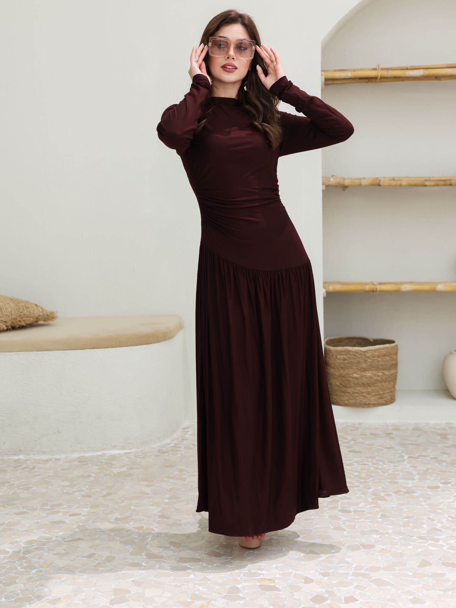 Caffra Brown Jersey Long Dress