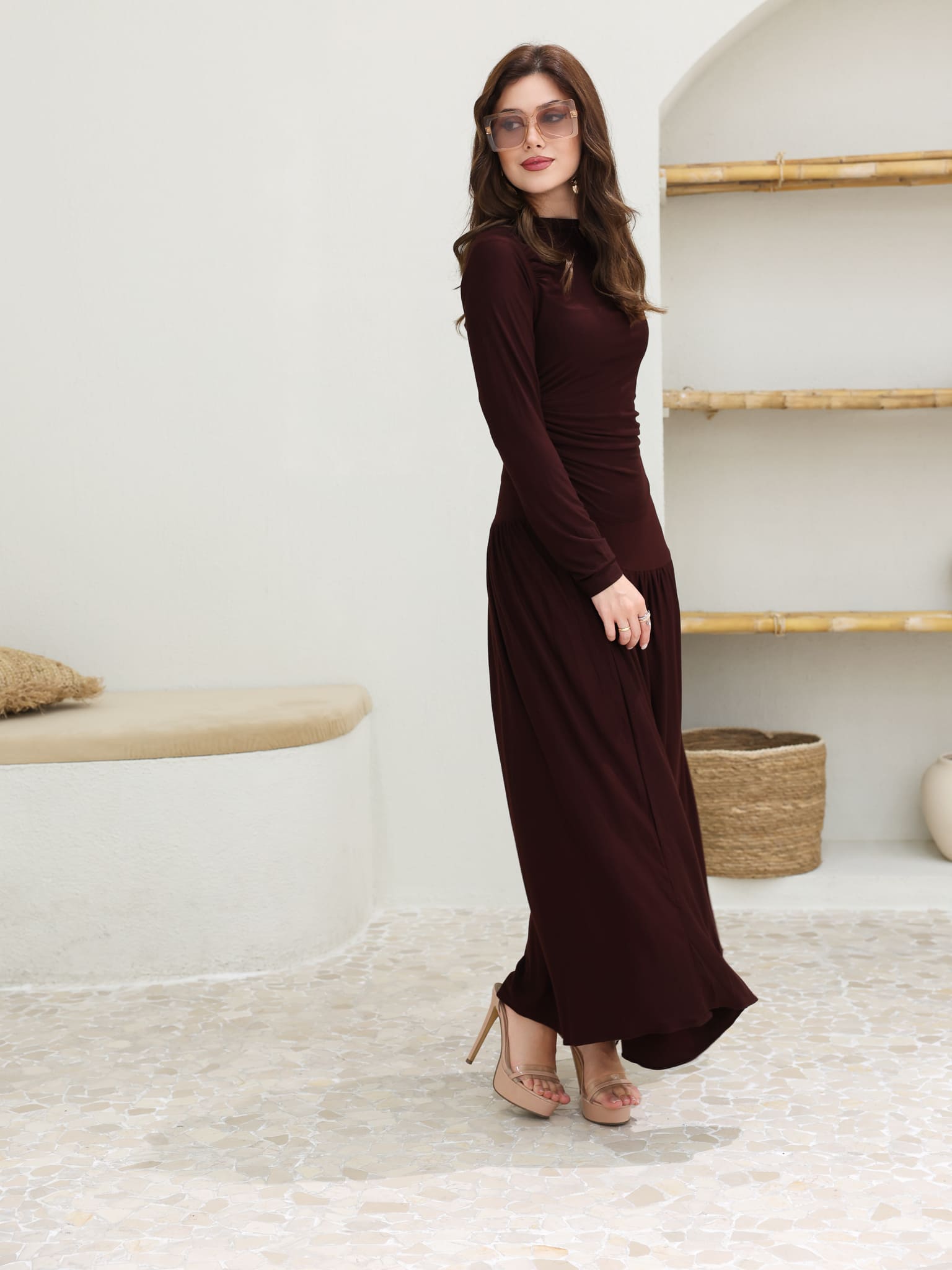 Caffra Brown Jersey Long Dress
