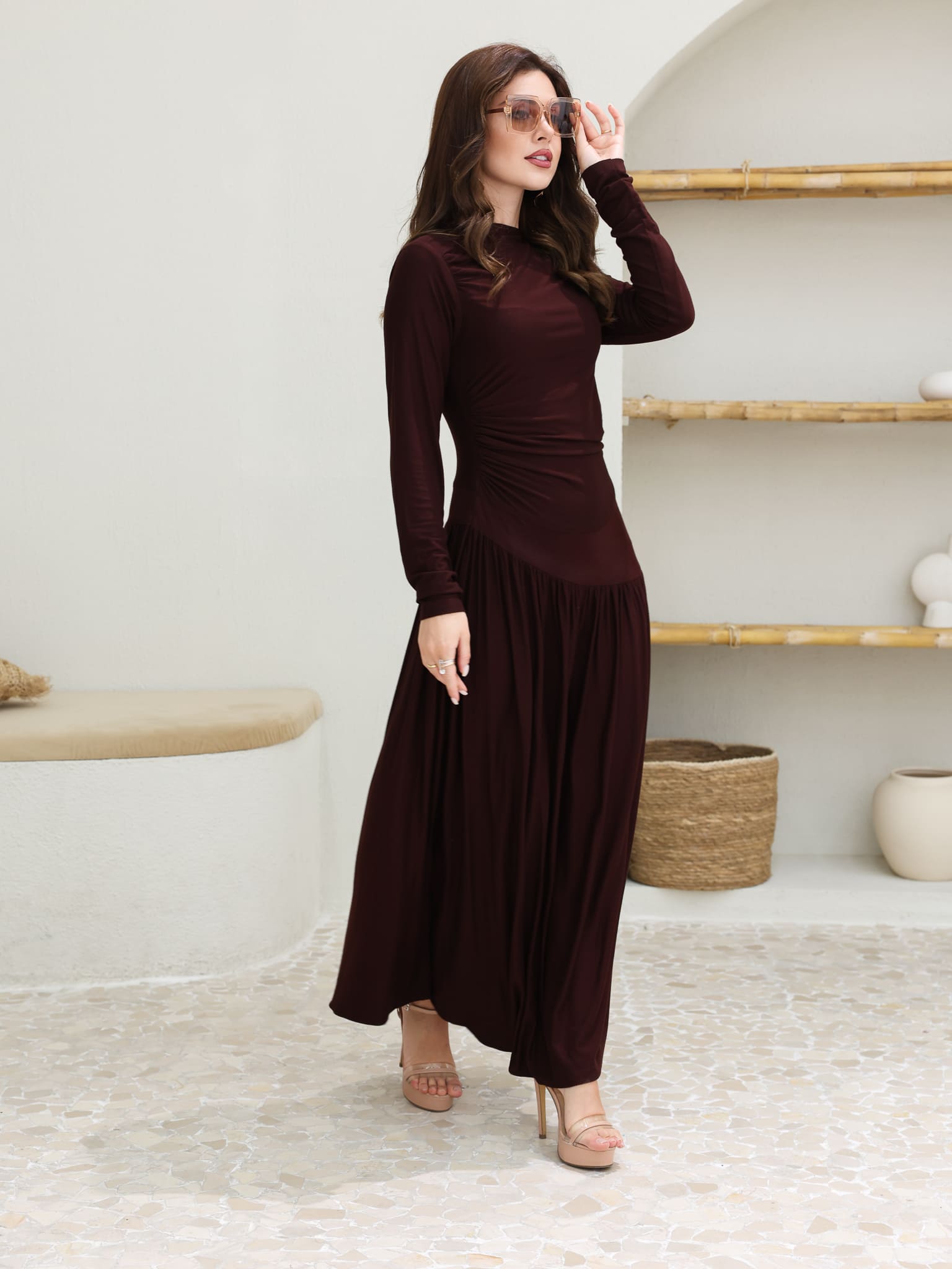 Caffra Brown Jersey Long Dress