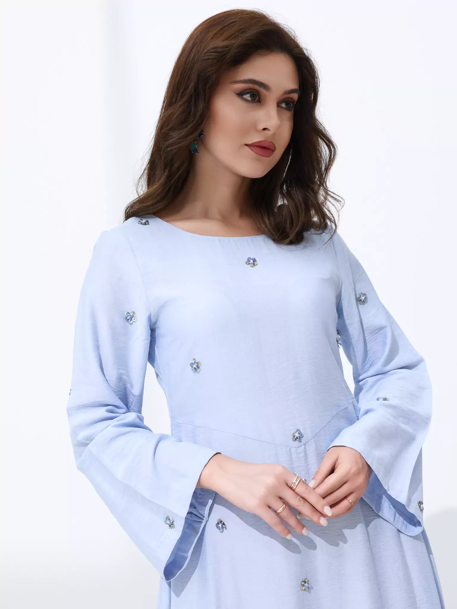Veya Embellished Pastel Blue Long Dress
