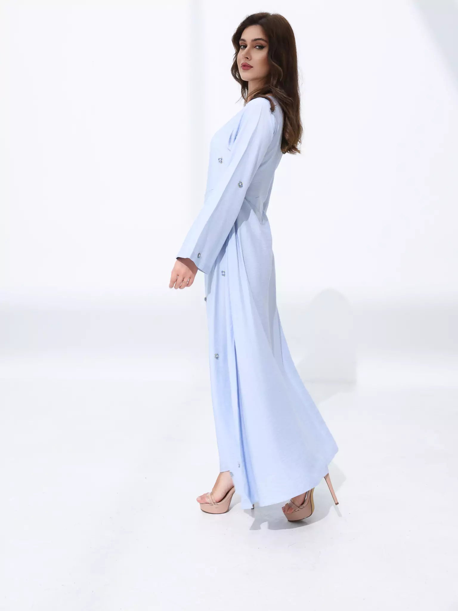 Veya Embellished Pastel Blue Long Dress