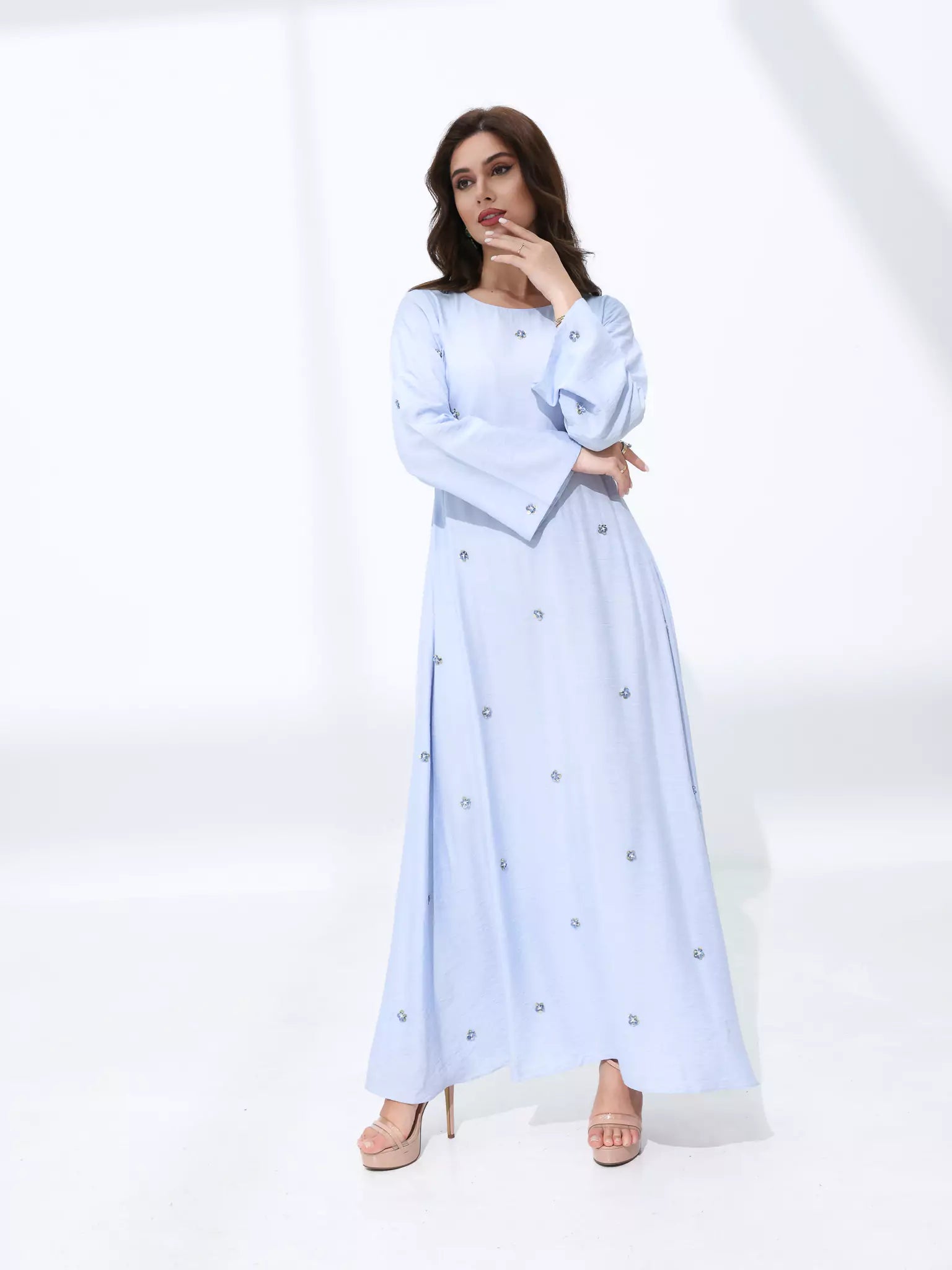 Veya Embellished Pastel Blue Long Dress