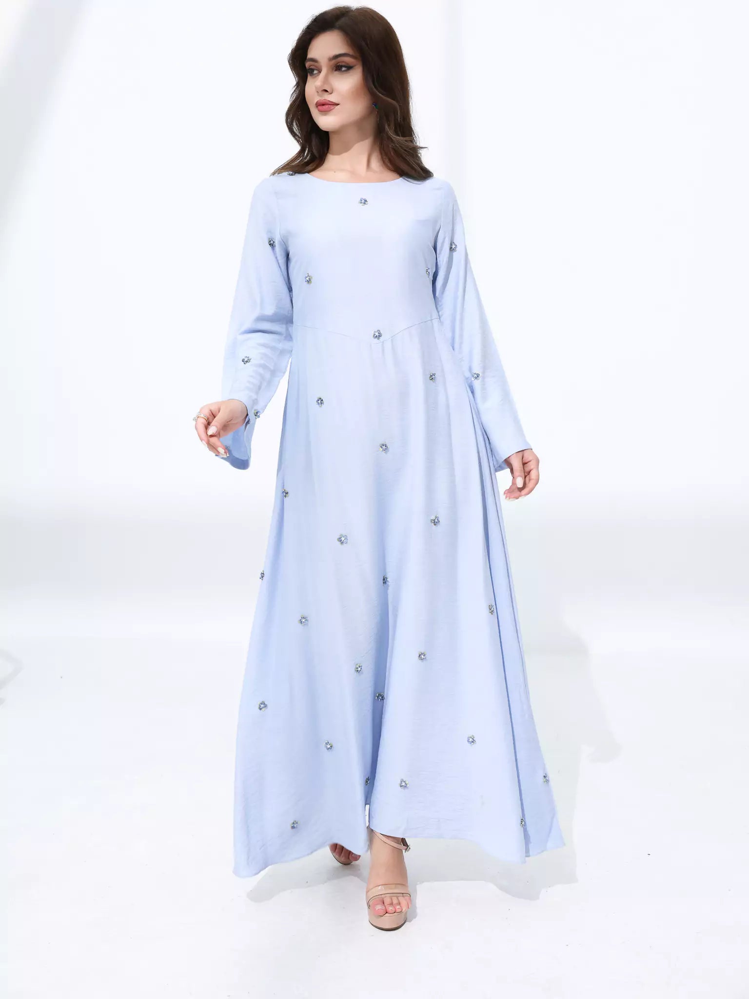 Veya Embellished Pastel Blue Long Dress