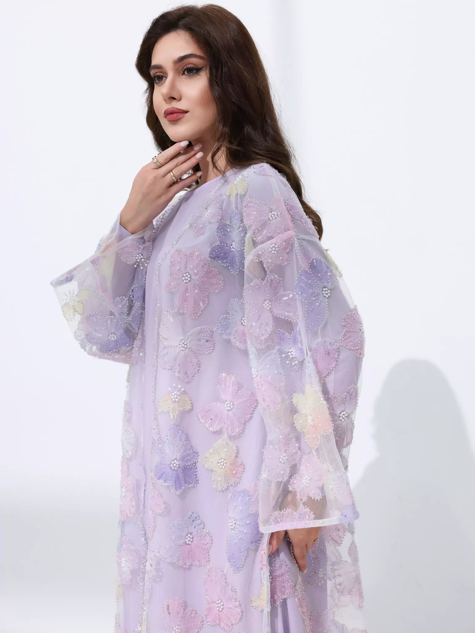 Embellished Luxury Abaya Lilac And Purple Bloom