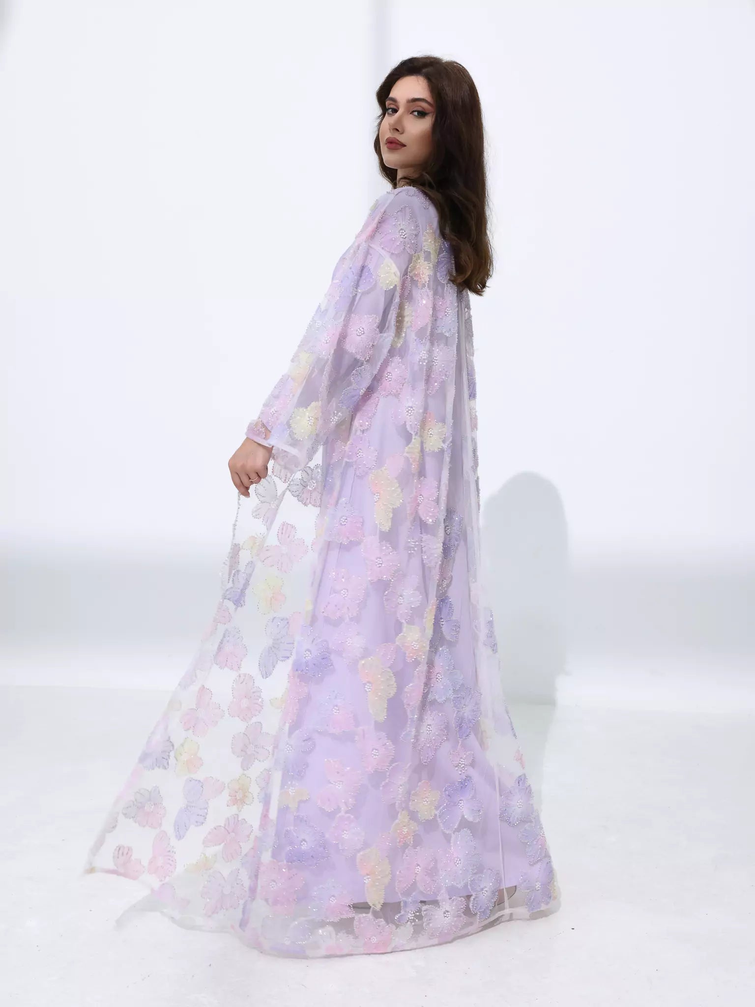Embellished Luxury Abaya Lilac And Purple Bloom