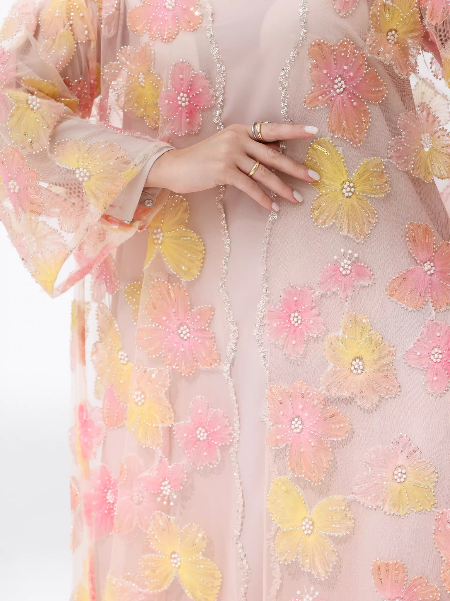 Embellished Luxury Abaya Peach And Yellow