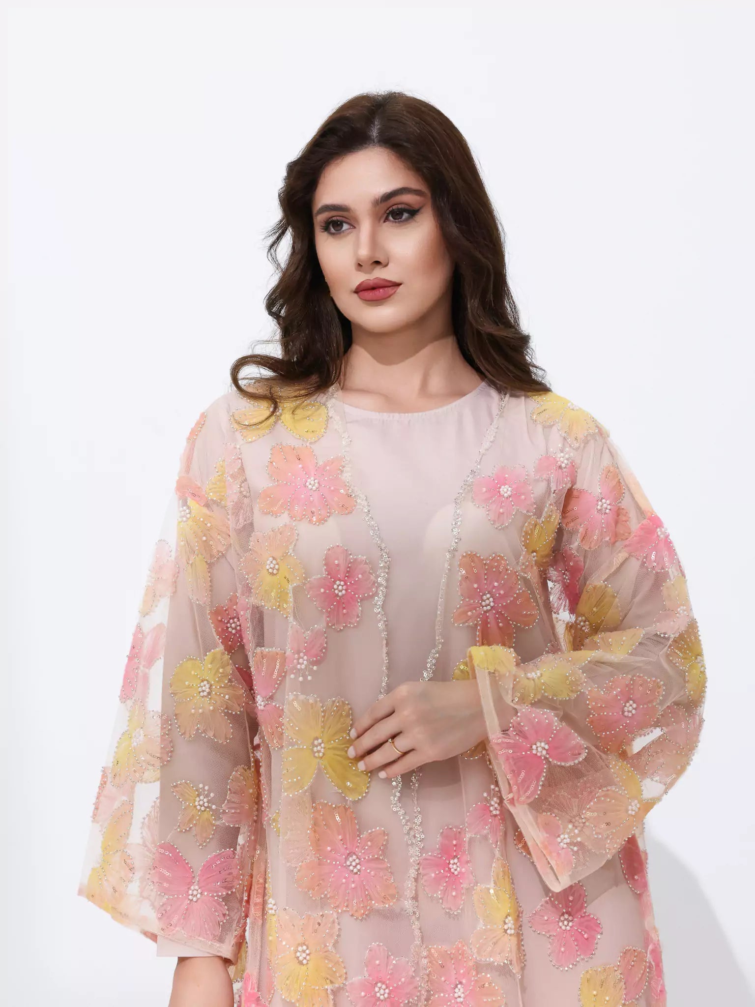 Embellished Luxury Abaya Peach And Yellow