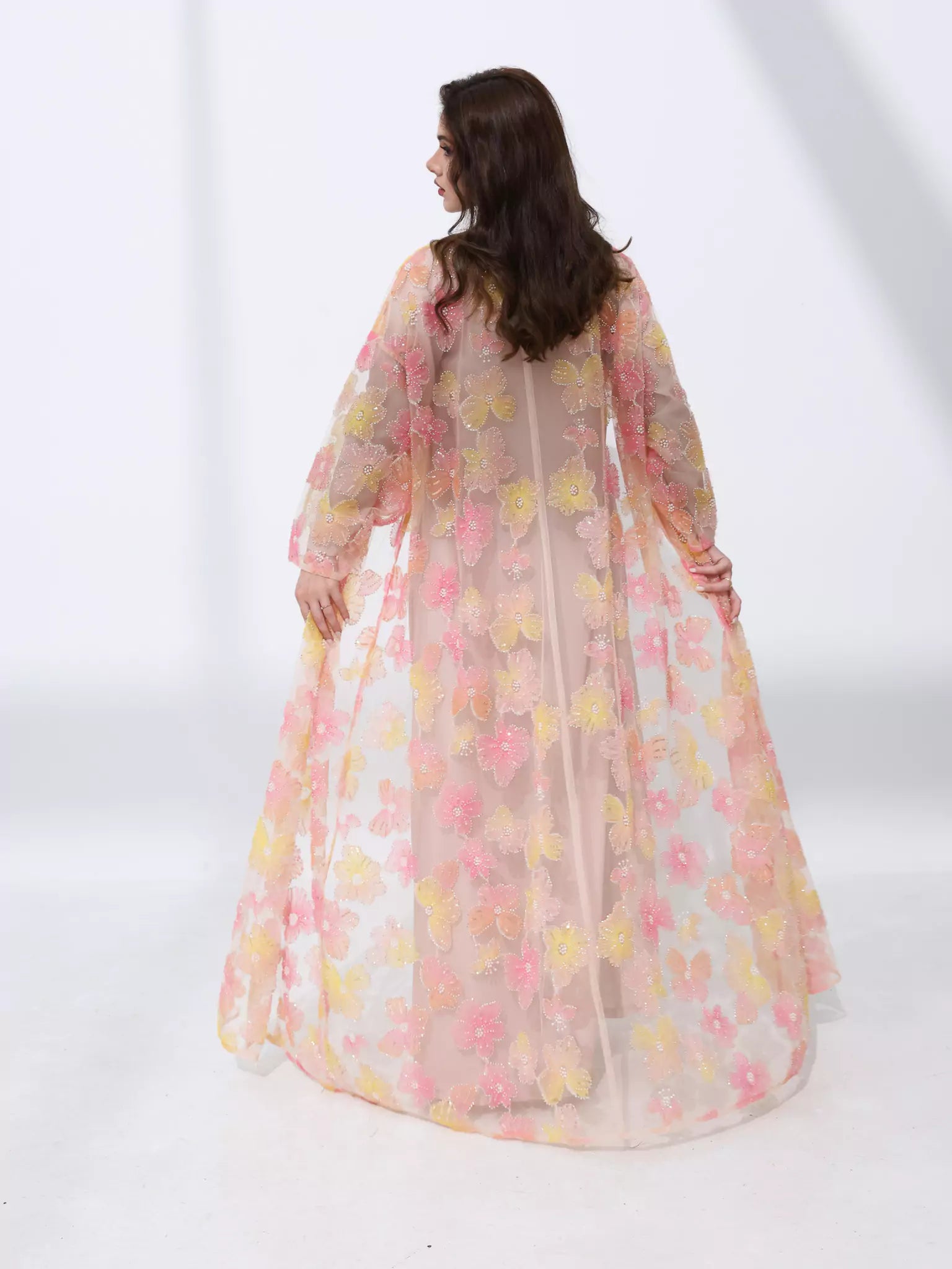 Embellished Luxury Abaya Peach And Yellow