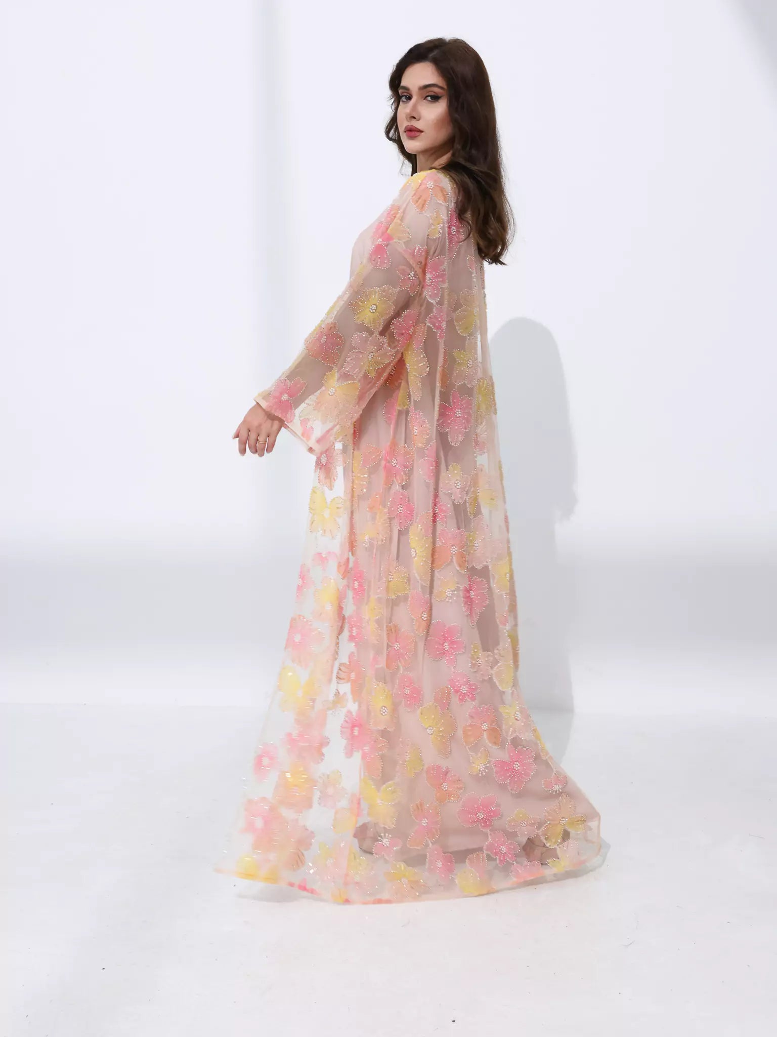 Embellished Luxury Abaya Peach And Yellow