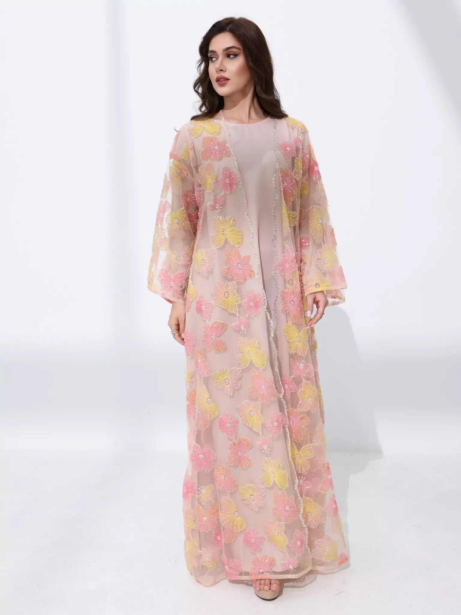 Embellished Luxury Abaya Peach And Yellow