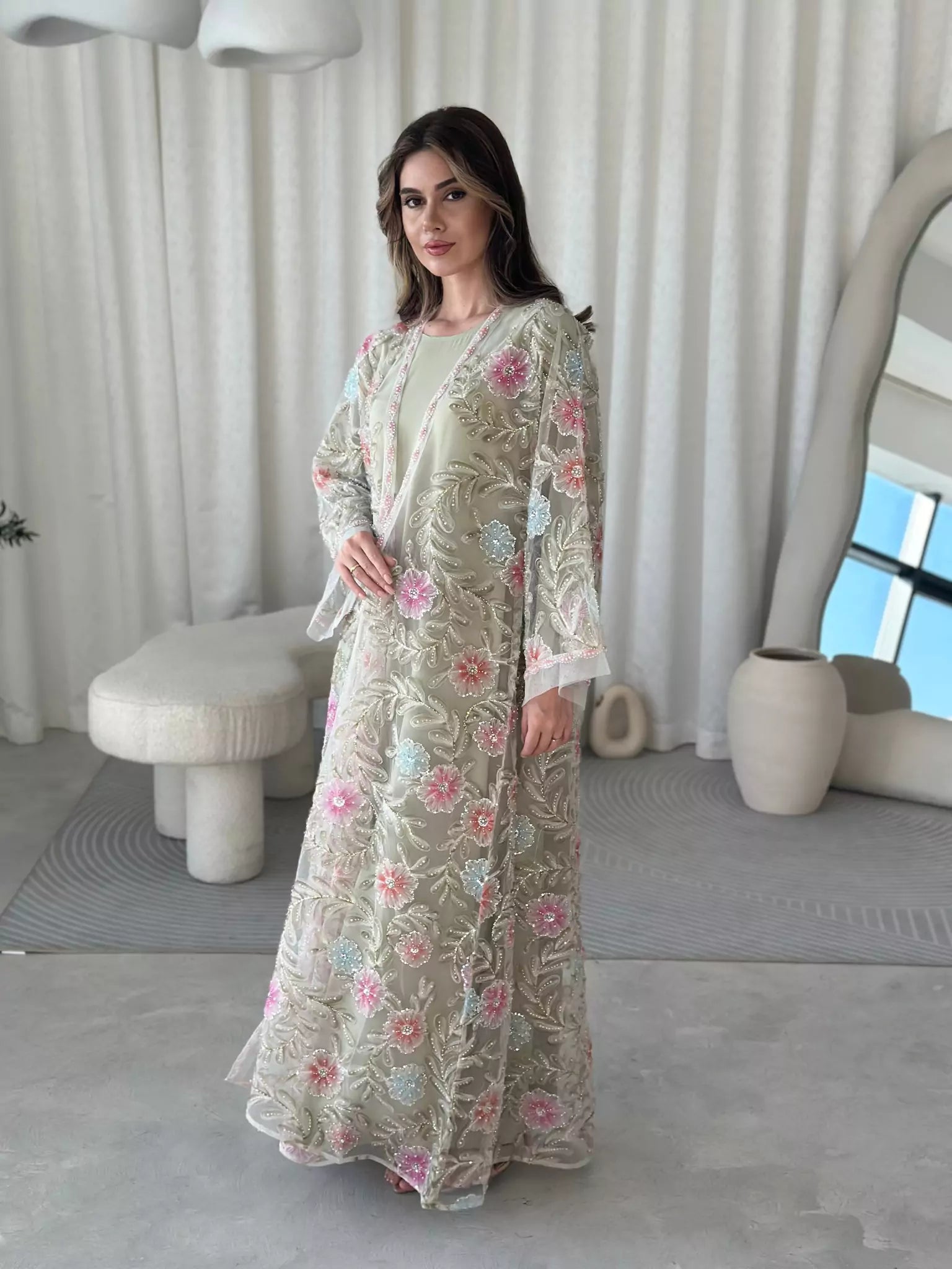 Embellished Luxury Abaya Upper Light Green