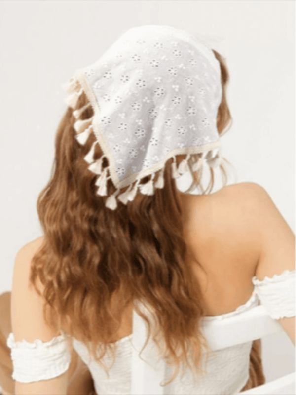 White Tassel Hair Bandana Apparel & Accessories  - Sowears