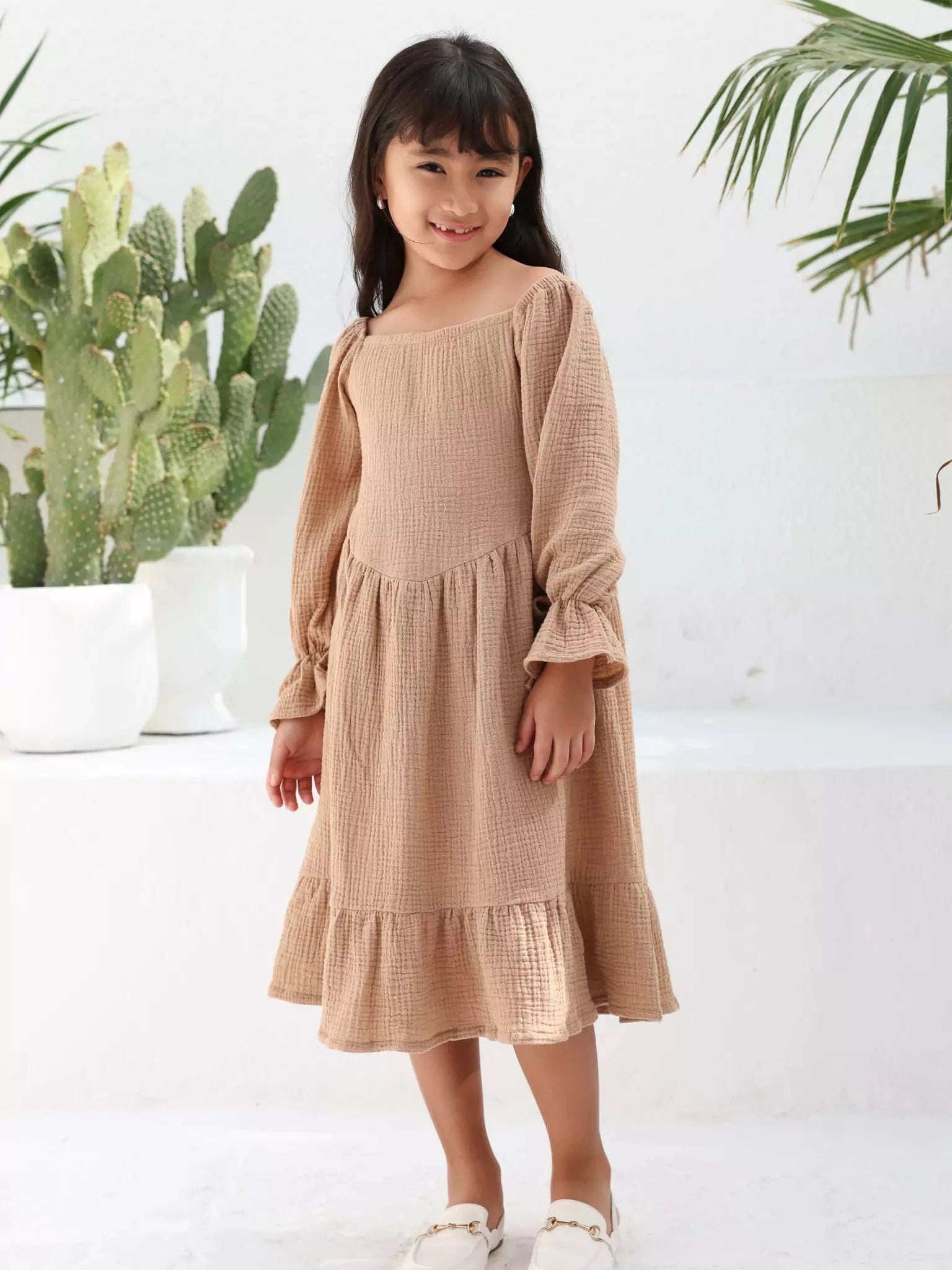 Mini Rua Beige Dress For Girls