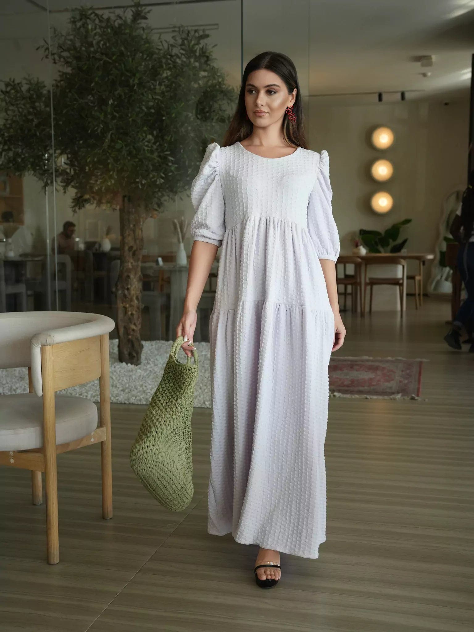 Amora Lilac Textured Long Dress Dresses  - Sowears