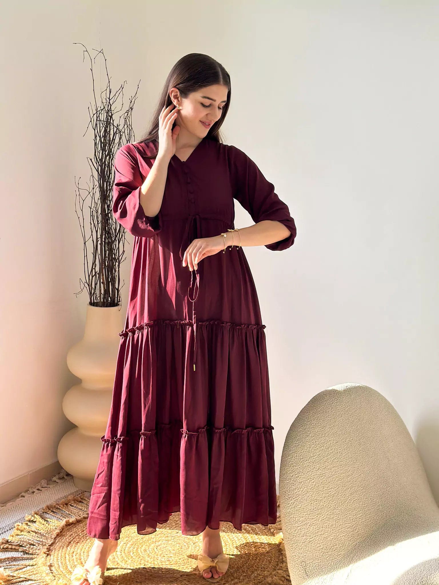 Berry Me Solid Long Dress