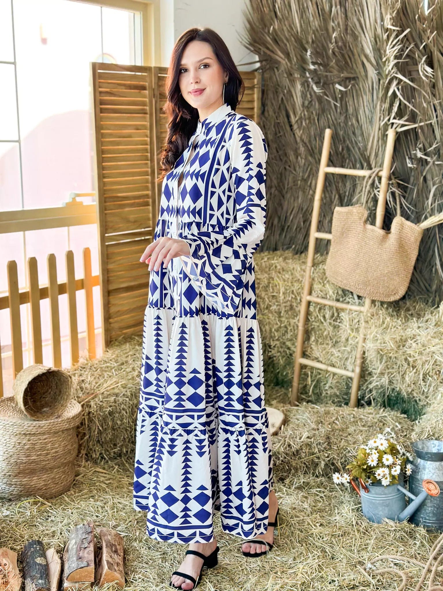 Blue Merry Geometric Dress - Blue and White Dresses  - Sowears
