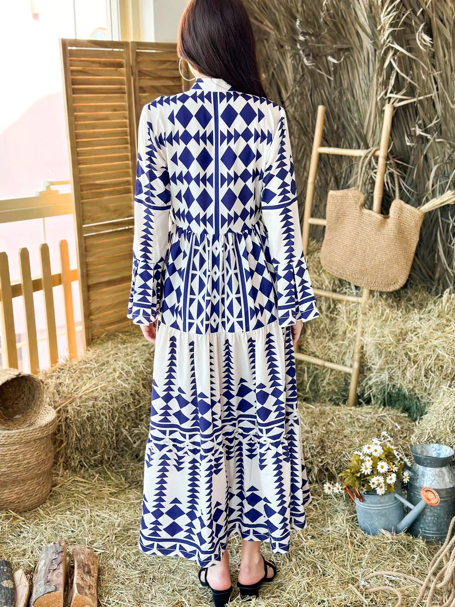 Blue Merry Geometric Dress - Blue and White Dresses  - Sowears