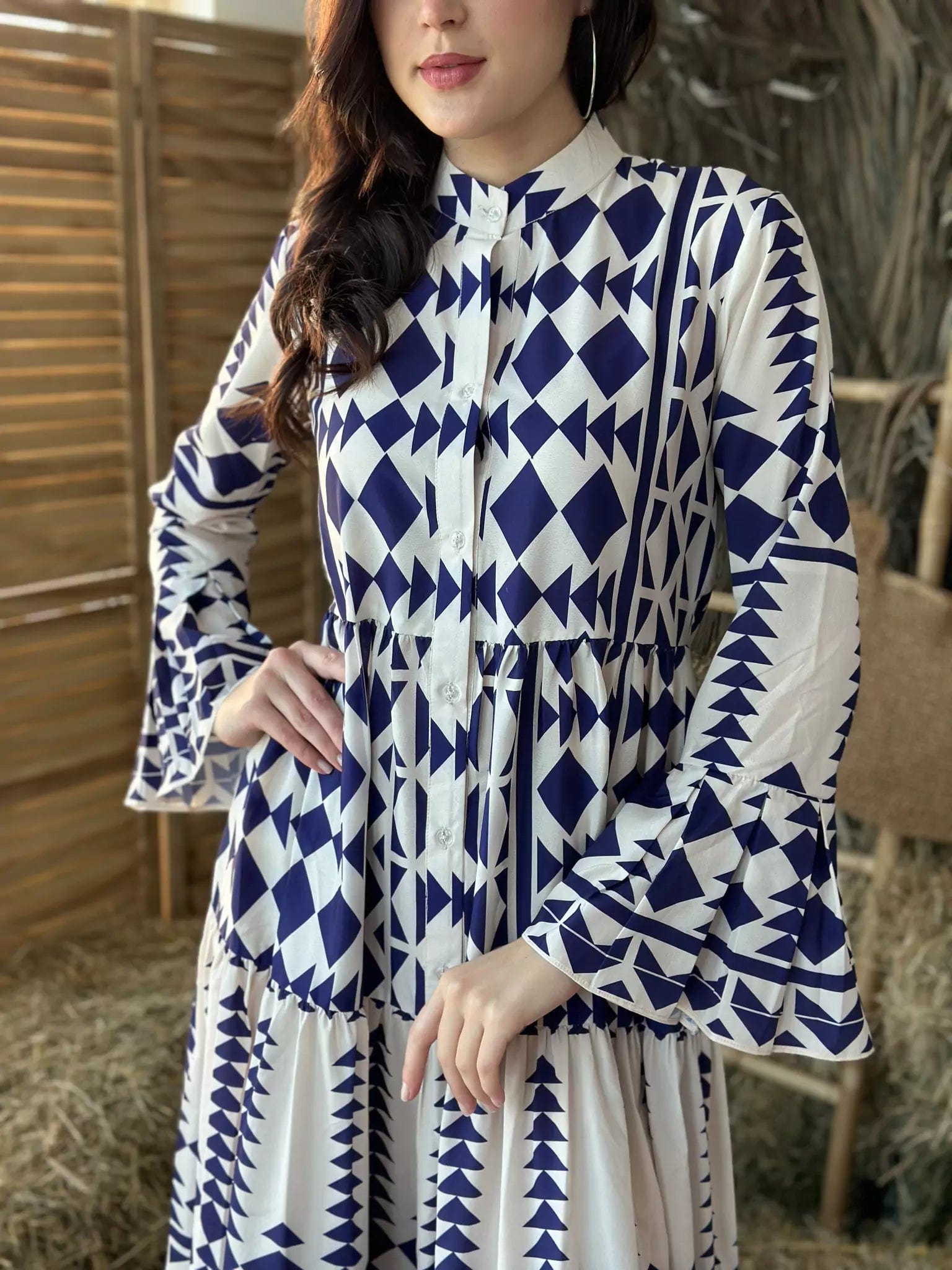 Blue Merry Geometric Dress - Blue and White Dresses  - Sowears