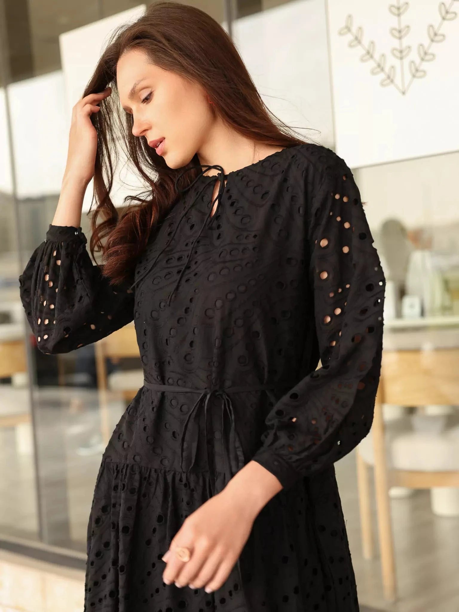 Cameo Black Cut Work Dress Dresses  - Sowears